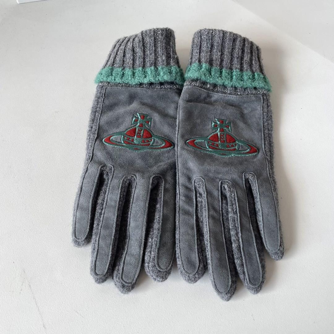 Vivienne Westwood Orb Embroidered Sheep Suede Wool Gloves Size ONE SIZE - 1 Thumbnail