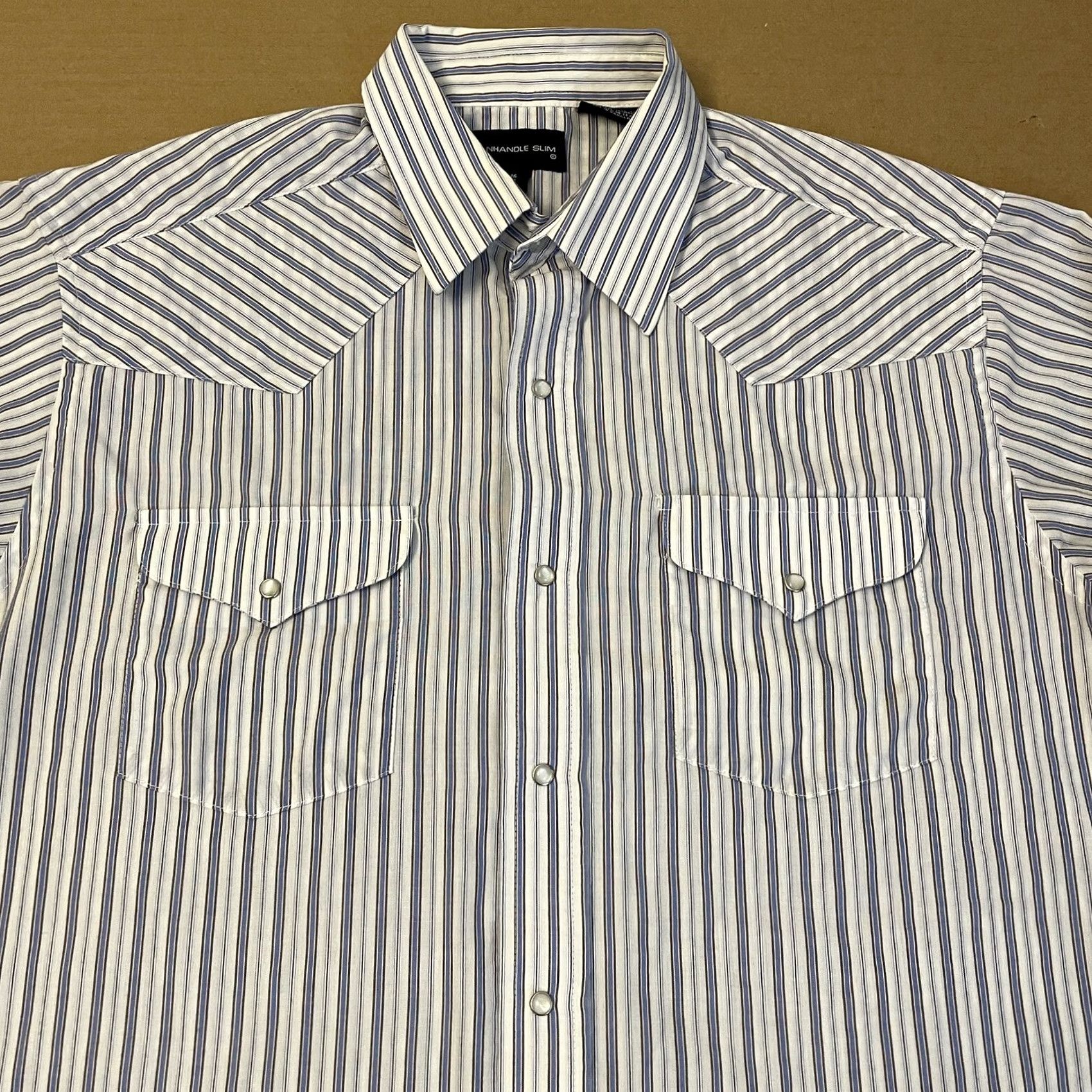 Vintage VINTAGE Panhandle Slim Shirt Adult 16 33 Blue Stripe Pearl Snap Pockets Button-Down Mens Shirt Size US L / EU 52-54 / 3 - 2 Thumbnail