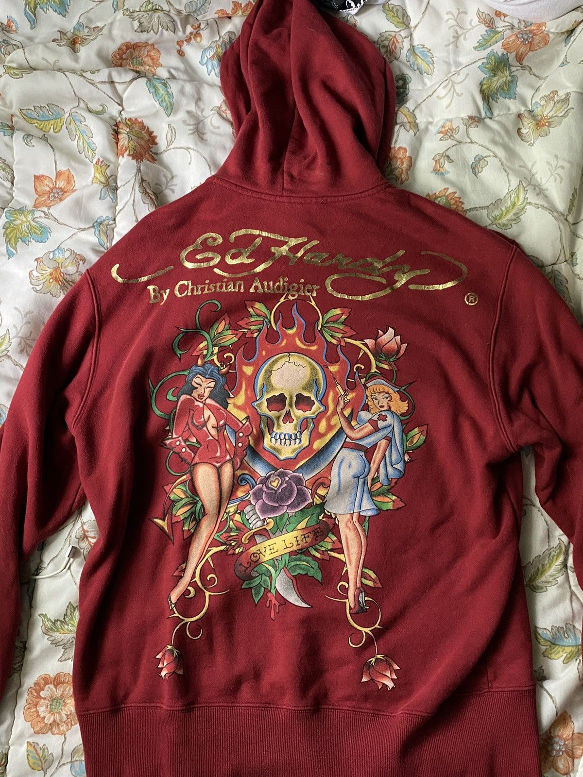 image of Ed Hardy -Mens Large Vintage Hoodie in Red, Men's
