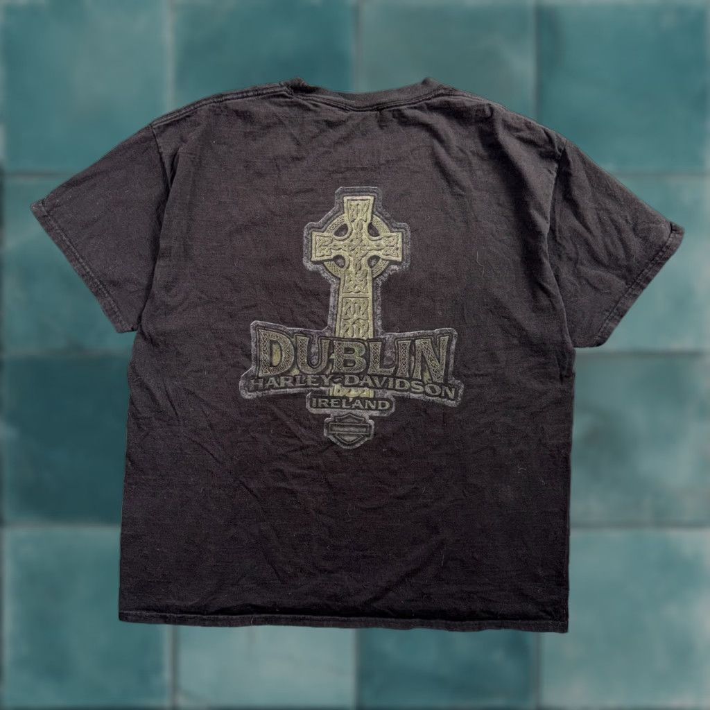 Harley Davidson VINTAGE Harley-Davidson Dublin Ireland T Shirt XL Black Graphic Tee Men 70s 80s Motorcycle Cross Logo Double-Sided Run Size US XL / EU 56 / 4 - 1 Thumbnail