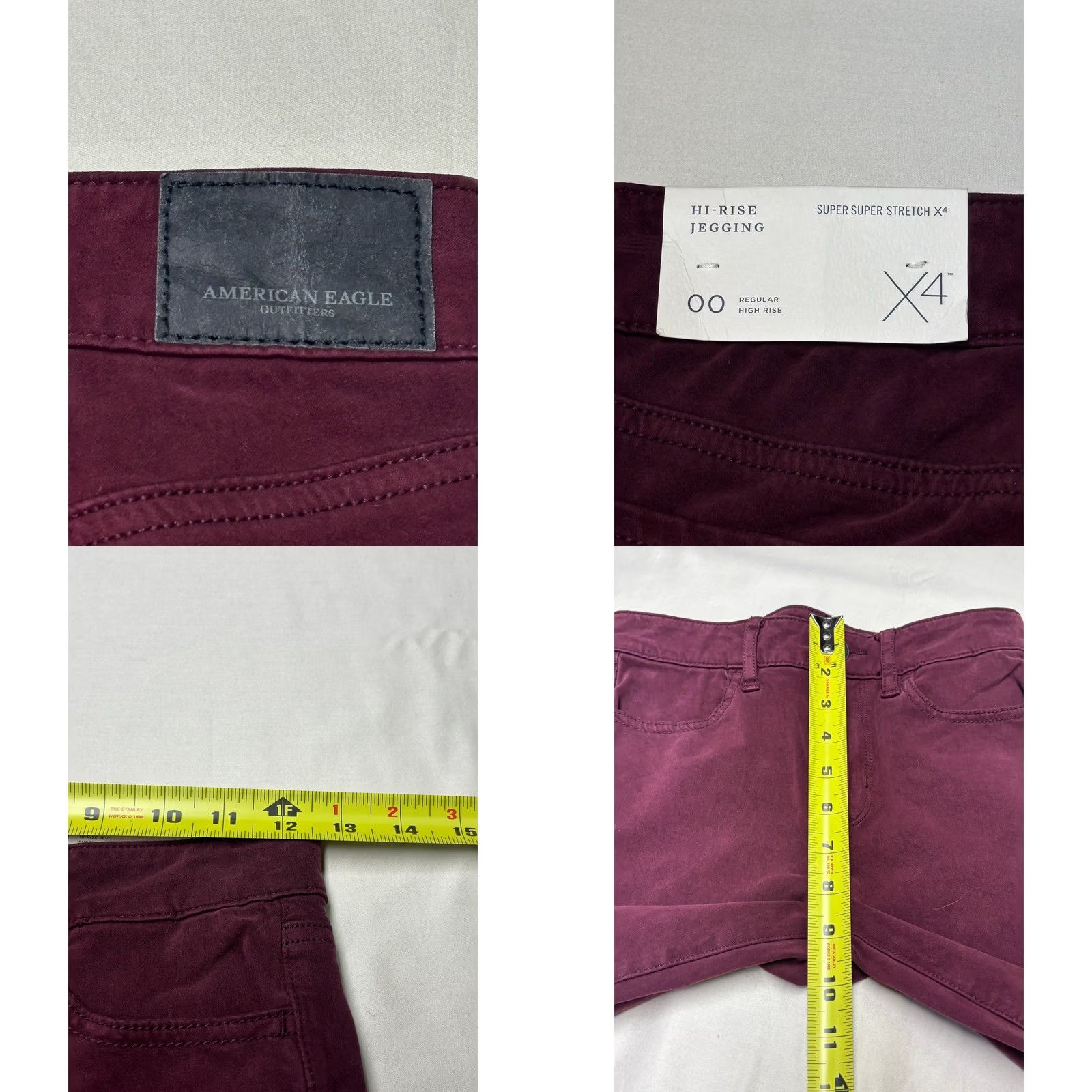 American Eagle Outfitters NWT American Eagle Outfitters Hi-Rise Jegging Burgundy Maroon 00 W24 L29 Jeans Slim 5-Pocket Stretch Womens Size 24" / US 00 / IT 34 - 9 Thumbnail