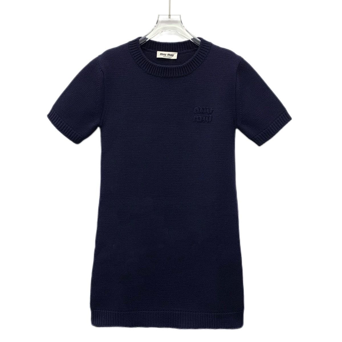 Miu Miu MiuMiu Navy Logo Embroidered Short Sleeve Knit Dress K26WX Size XS / US 0-2 / IT 36-38 - 1 Thumbnail