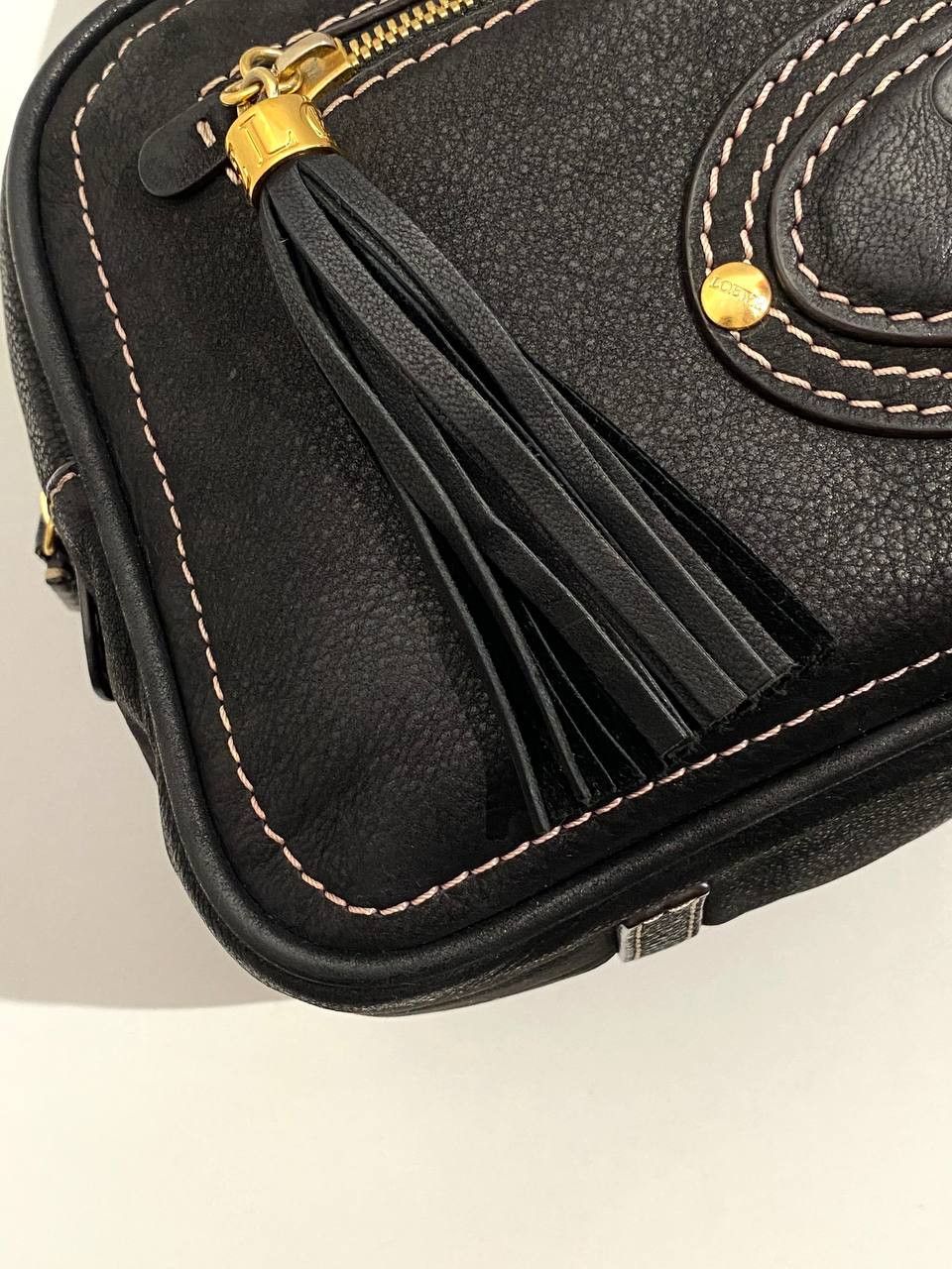 Loewe Loewe Logo Black Leather Black Bowling Tote Hand Bag Size ONE SIZE - 14 Thumbnail