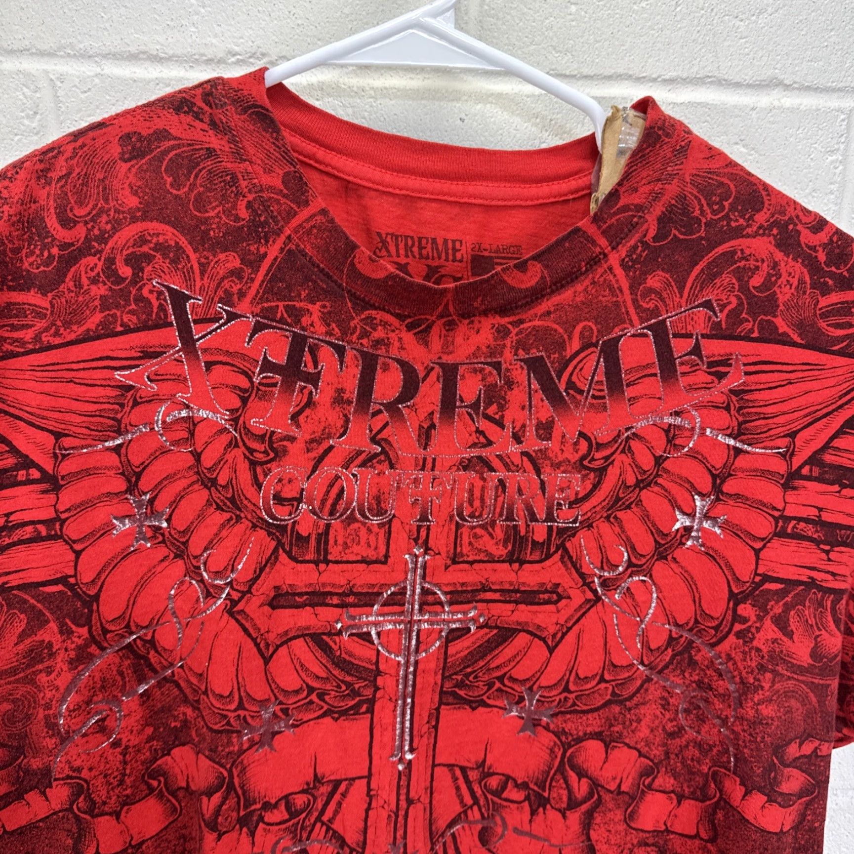 Affliction VINTAGE Affliction T-Shirt Men XXL Red Graphic Print Crew Neck Grunge Cross Wings USA Made AOP Embroidered Logo 2000-20090 Size US XXL / EU 58 / 5 - 7 Thumbnail