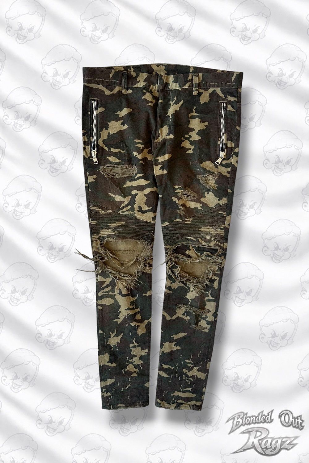 Balmain FW17 Balmain Distressed Camo Biker Denim Oliver Rousteing Size US 32 / EU 48 - 1 Thumbnail
