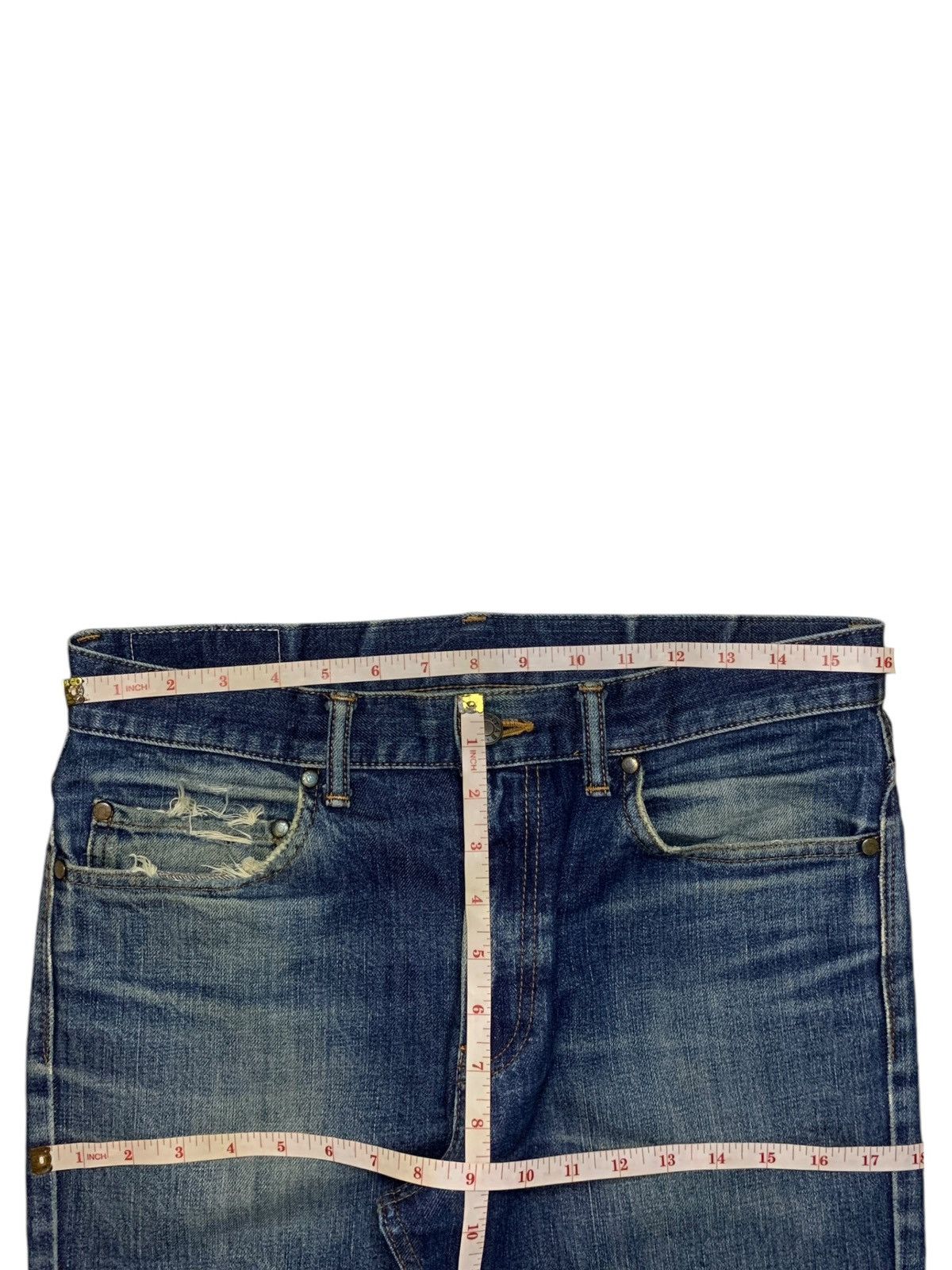If Six Was Nine × Japanese Brand Vintage Japanese Brand Blue Wash Distressed Flare Jeans Size US 32 / EU 48 - 13 Thumbnail