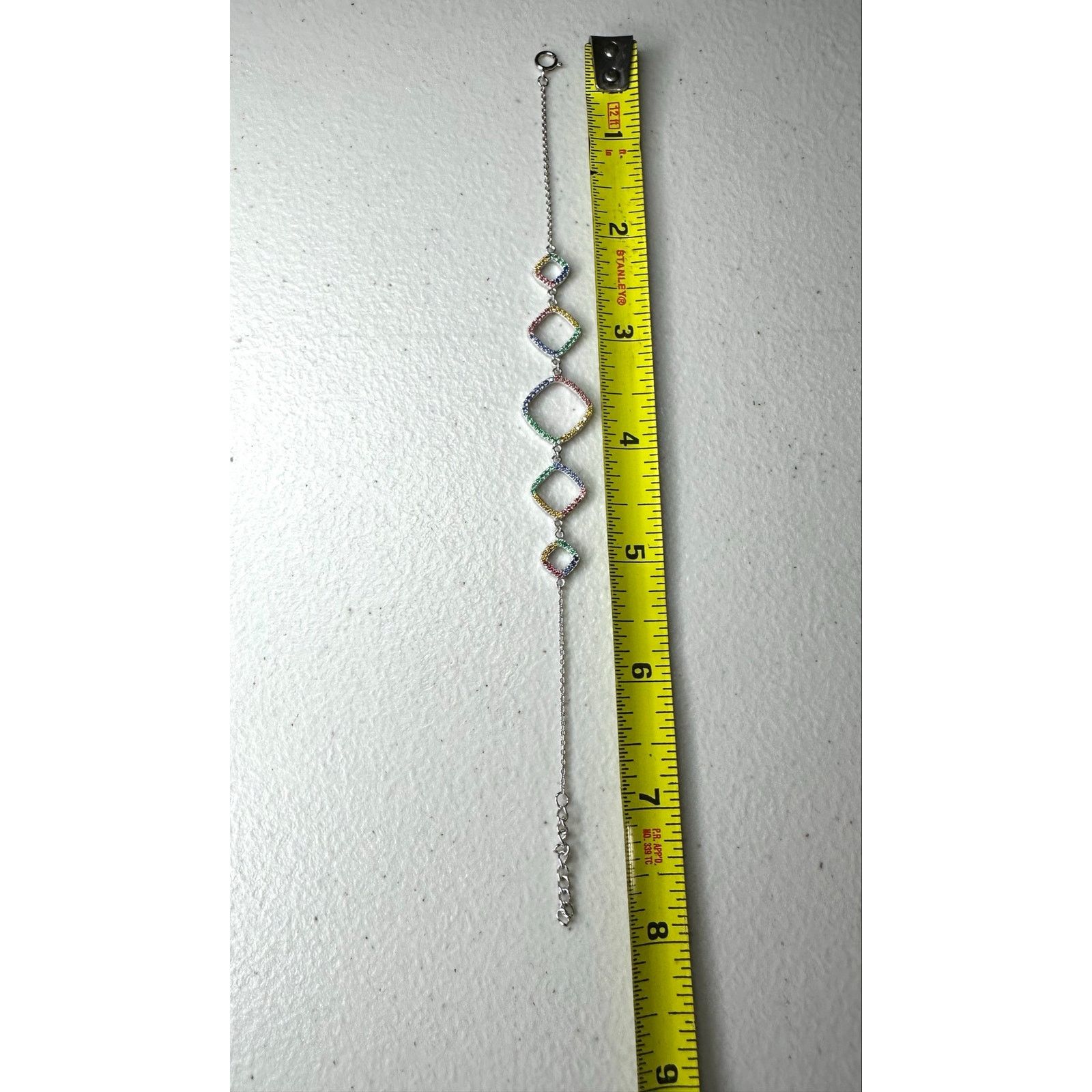 & Other Stories Sterling Silver Rainbow Crystal Diamond Shape Link Bracelet Size ONE SIZE - 4 Thumbnail