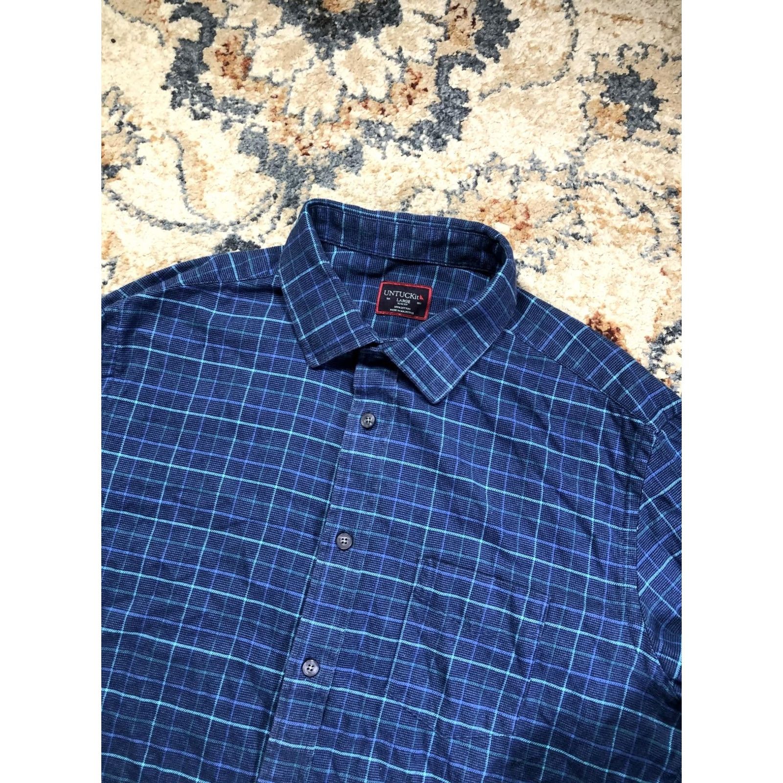 UNTUCKit UNTUCKit Shirt Mens Large Blue Plaid Slim Fit Long Sleeve Button Up Casual Size US L / EU 52-54 / 3 - 6 Thumbnail