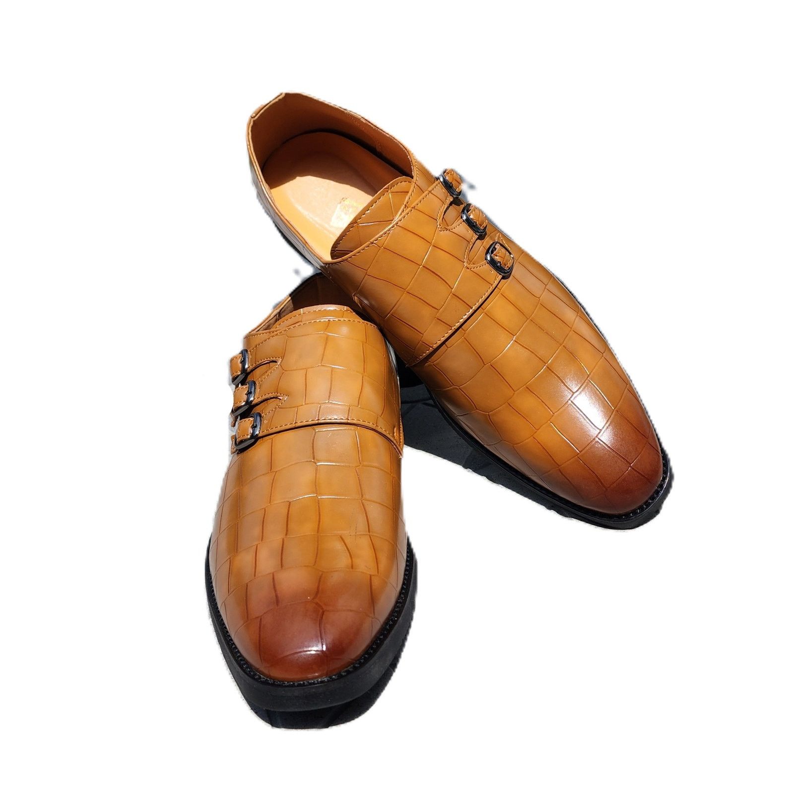 Designer Shein Faux Croc Triple Monk Buckle Strap Loafers 47 Size US 14 / EU 47 - 9 Thumbnail