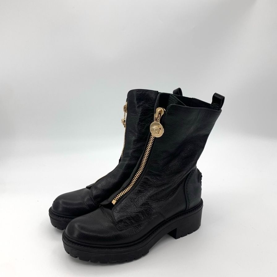 Versace [Versace] Medusa Head Black Leather Zip Boots 35 Size US 5 / IT 35 - 8 Thumbnail