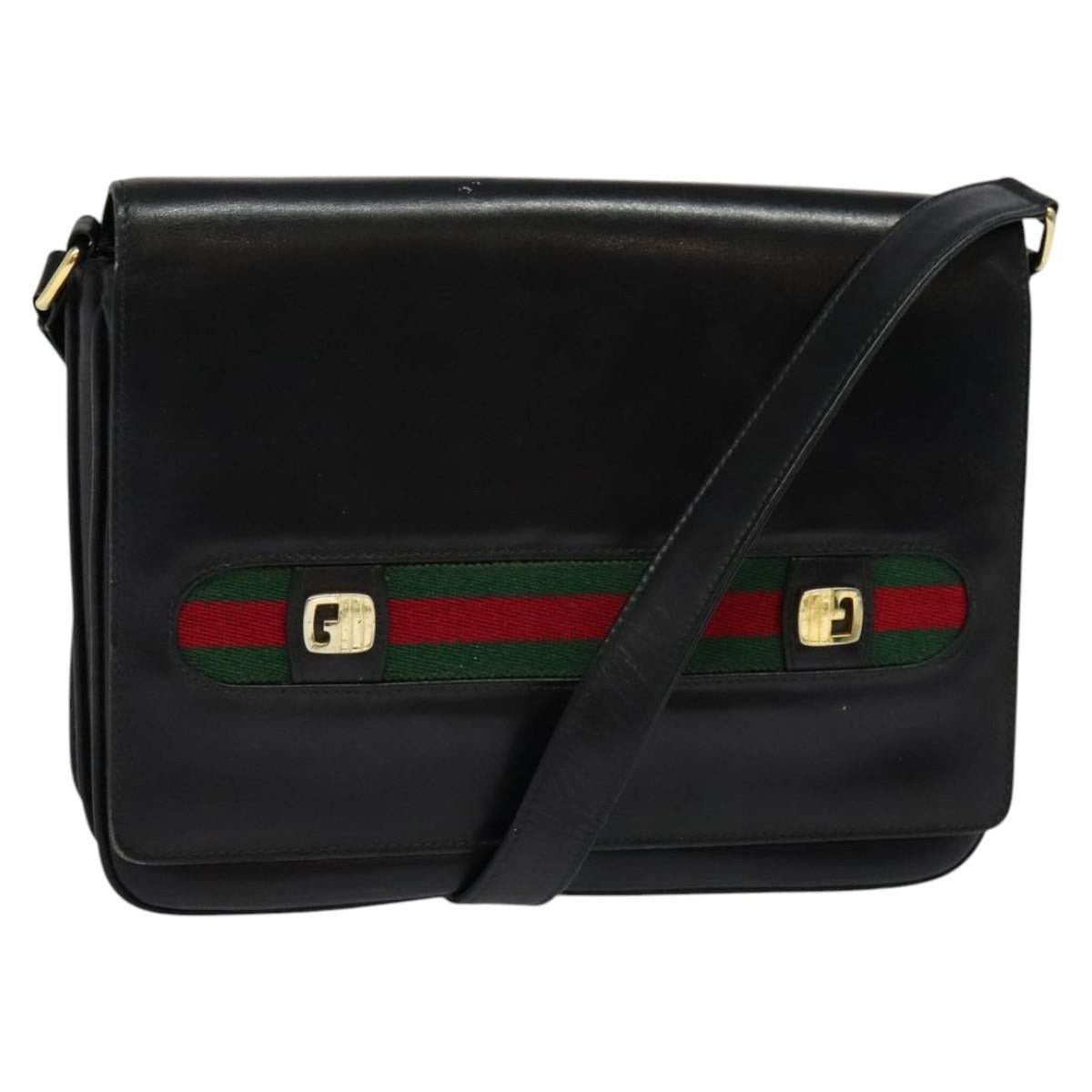 Gucci Web Sherry Line Shoulder Bag Leather Black Gold, Women's