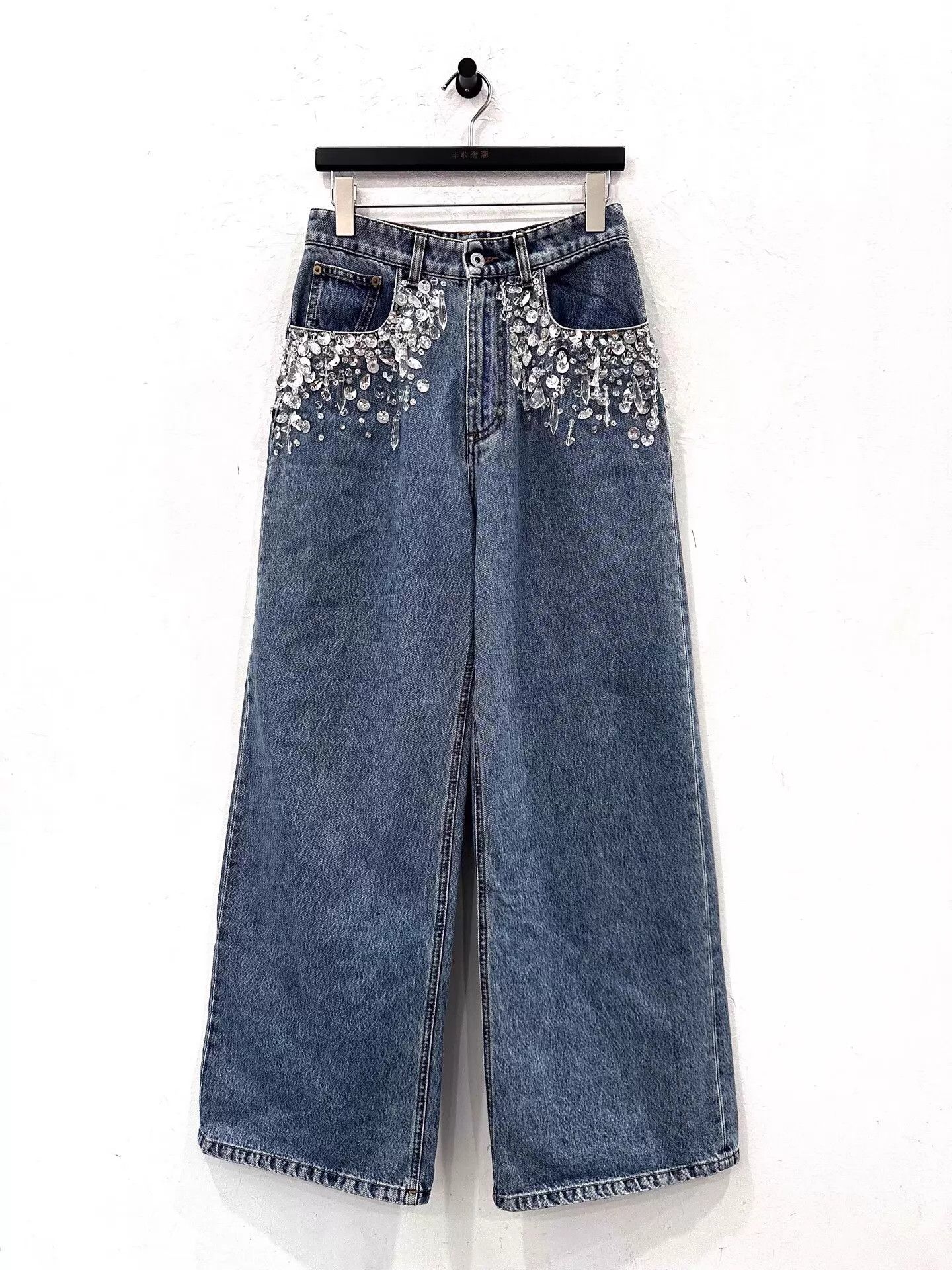 Miu Miu MIU MIU Women's Blue Crystal Rivet Logo Jeans 24 New Size 24" / US 00 / IT 34 - 1 Thumbnail
