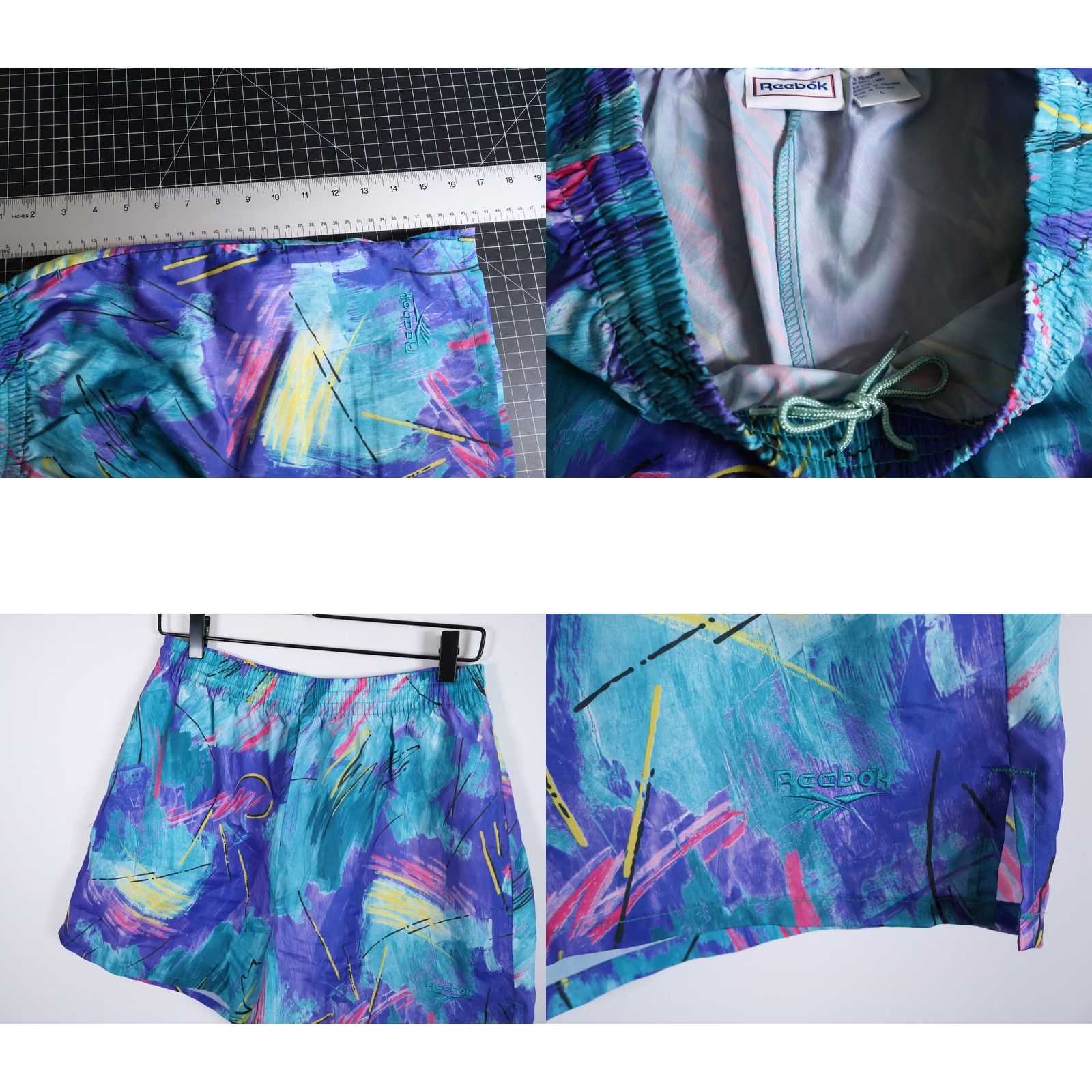 Reebok Vintage Reebok Shorts Drawstring Men Large 90s Pastel Abstract Pattern Blue Purple VTG Athletic Pockets Size US 28 / EU 44 - 8 Thumbnail