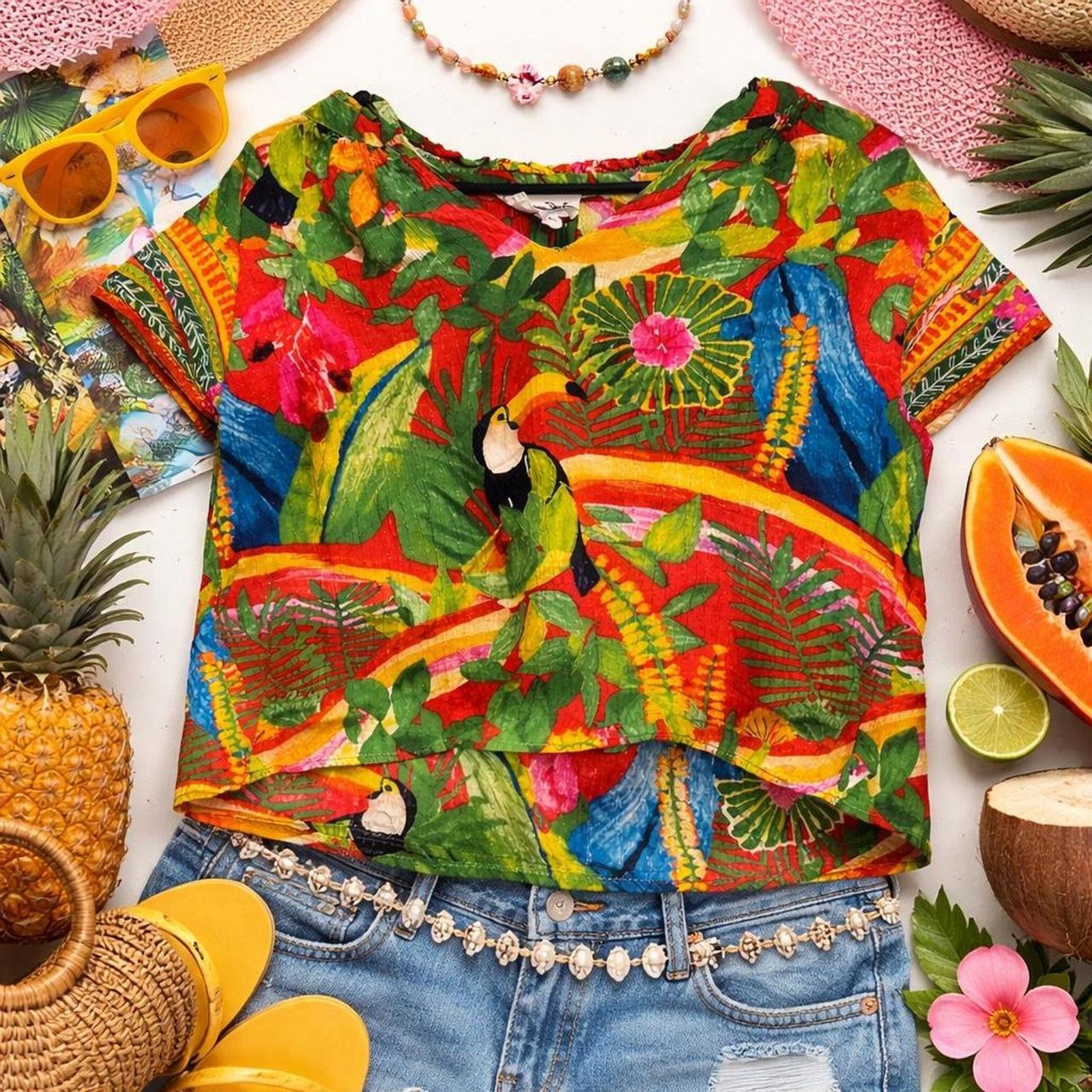 Panama Jack Dopamine Tropical Toucan Jungle Animal Floral Funky Cruise Size L / US 10 / IT 46 - 2 Thumbnail