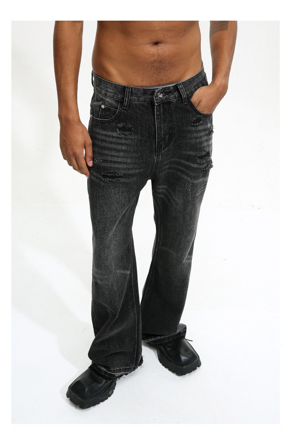 punk washed faded yuppie damaged flared jeans