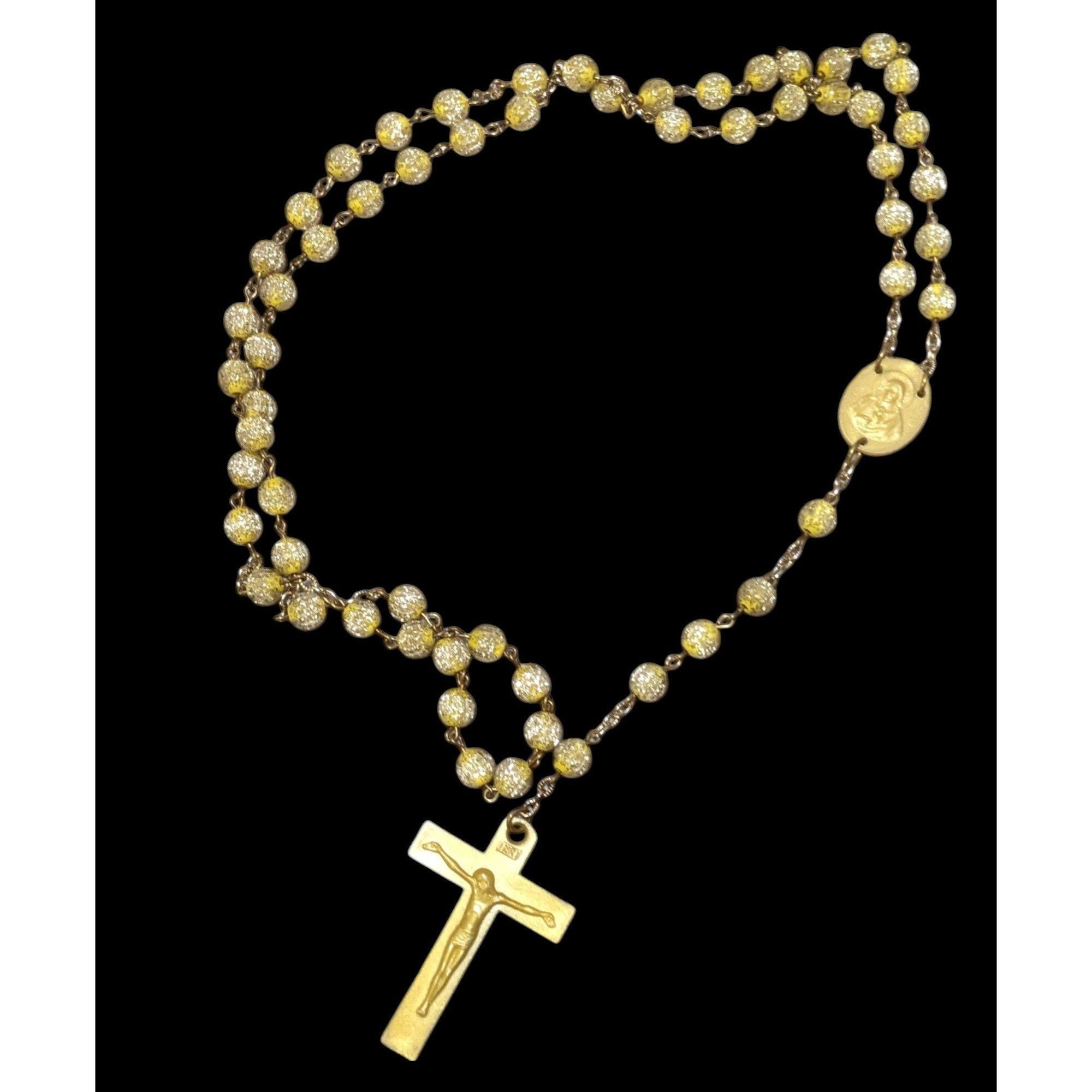 Other Gold Tone Yellow Glitter Beaded Rosary Necklace Size ONE SIZE - 1 Thumbnail
