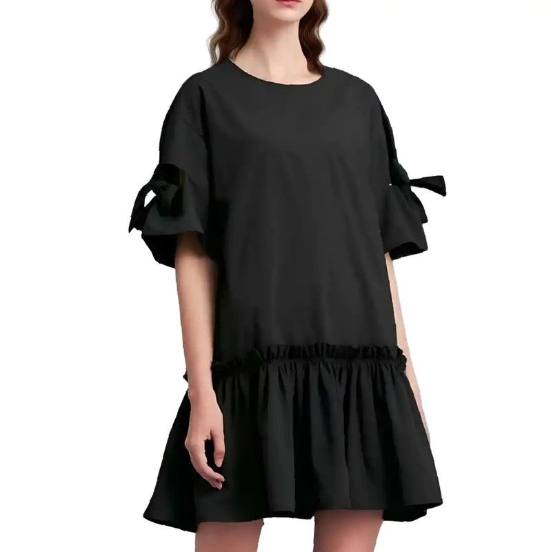 Fendi Fendi Black Summer Cotton Dress with Bow 0089 Size L / US 10 / IT 46 - 1 Thumbnail