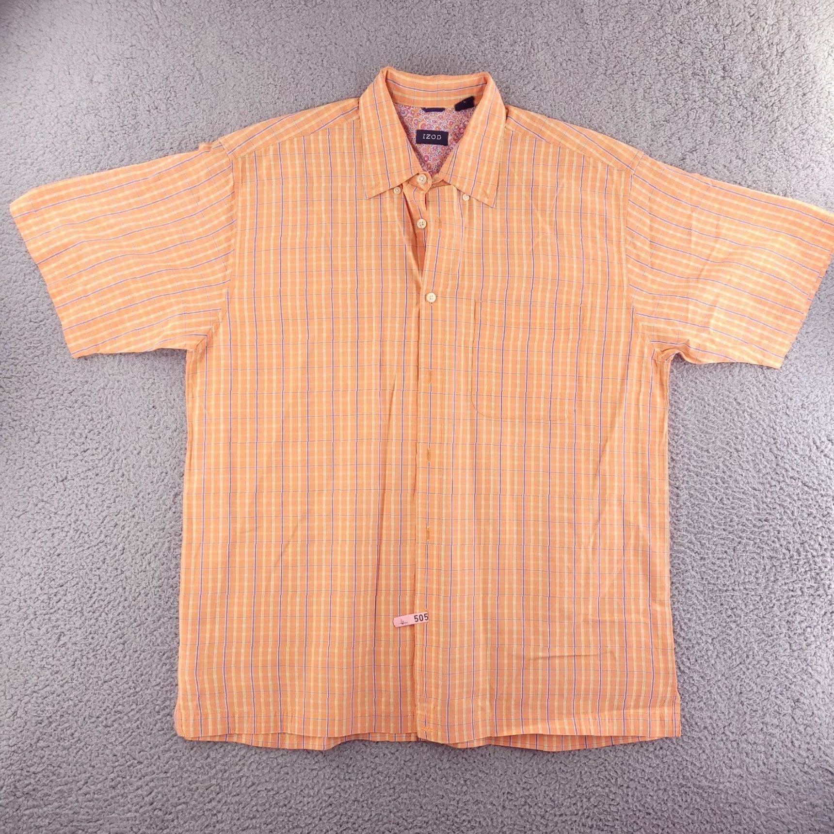 Izod Izod Shirt Mens XL Short Sleeve Button-Up Orange Check Size US XL / EU 56 / 4 - 3 Thumbnail