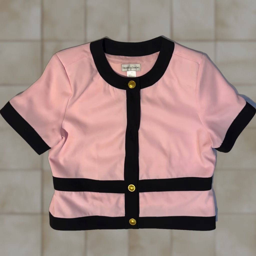 Vintage Drapers & Damons Pink Blazer Jacket 12 Women Cropped Short Sleeve Button Polyester Vintage No Size XL / US 12-14 / IT 48-50 - 1 Thumbnail