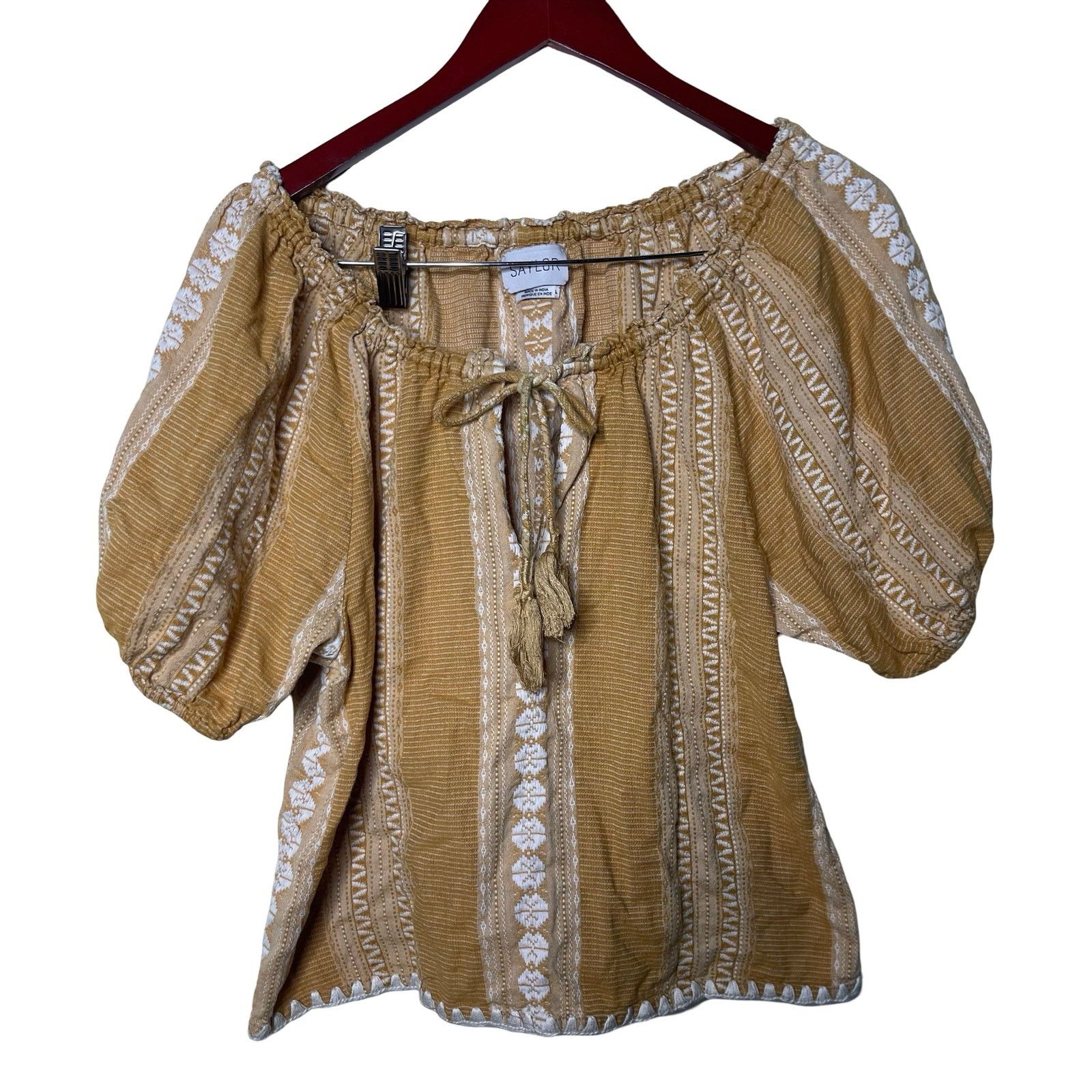 Saylor gold mustard embroidery blouse top sz L