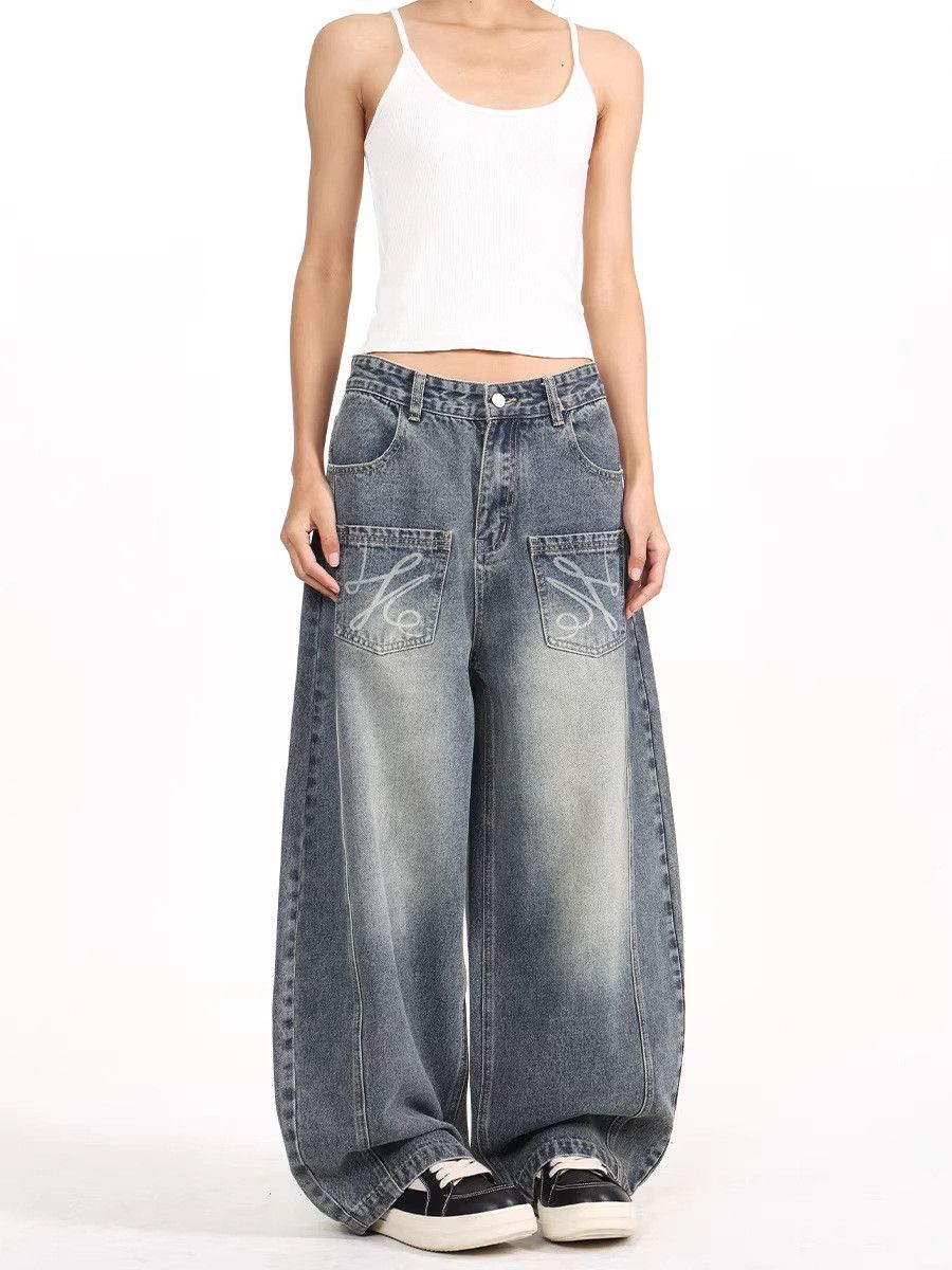 Vintage Men's Retro Patchwork Baggy Wide-Leg Curved Jeans Size US 32 / EU 48 - 2 Thumbnail