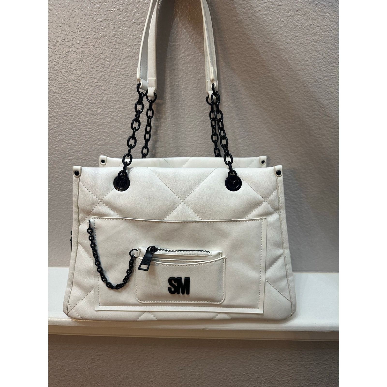 Steve Madden Steve Madden White Quilted Edgy Moto Tote Bag Size ONE SIZE - 1 Thumbnail