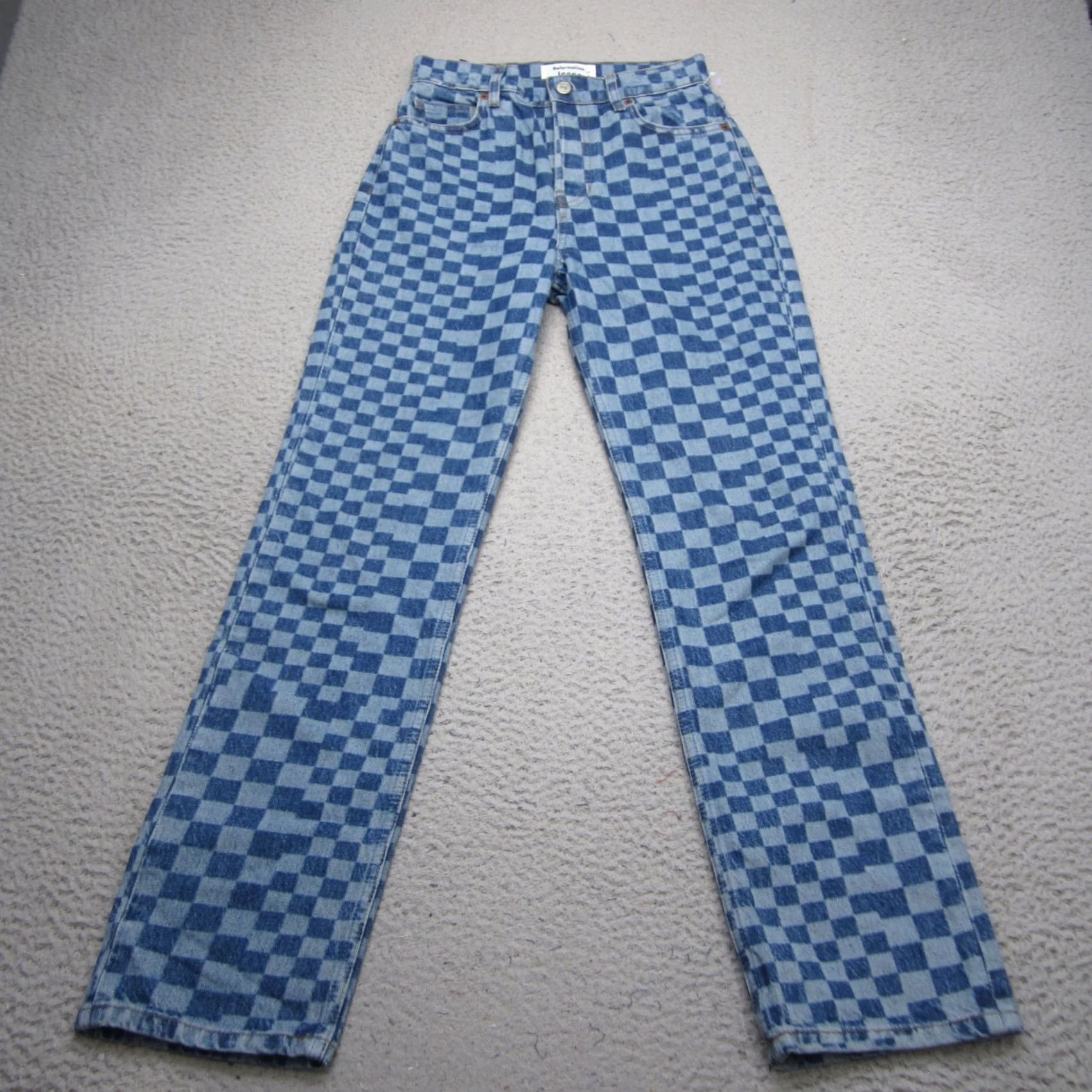 Reformation Reformation Jeans Womens 24 Blue Checkerboard High Rise Straight Denim Size 42" / US 20 - 5 Thumbnail