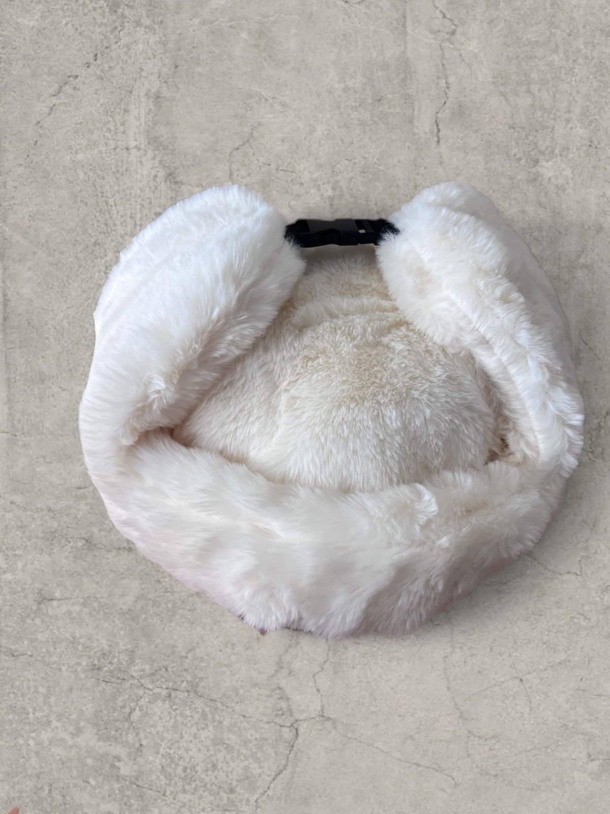 Japanese Brand Russian Ushanka fluffy winter hat, cream faux fur. One size Size ONE SIZE - 3 Thumbnail