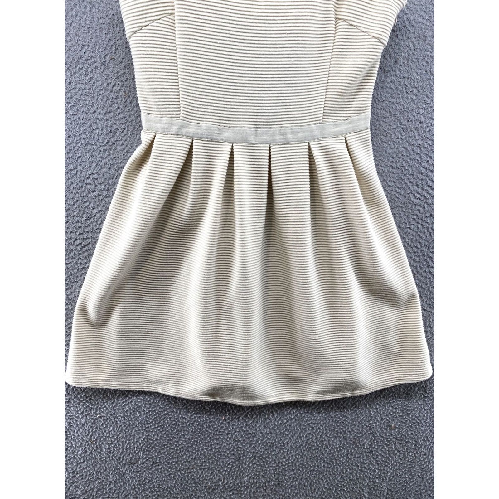 Vintage AMERICAN EAGLE Striped Sleeveless Dress Open Back Fit and Flare Size 4 Ivory Knit Cotton Blend Women Shirt Dress Womens Size S / US 4 / IT 40 - 3 Thumbnail