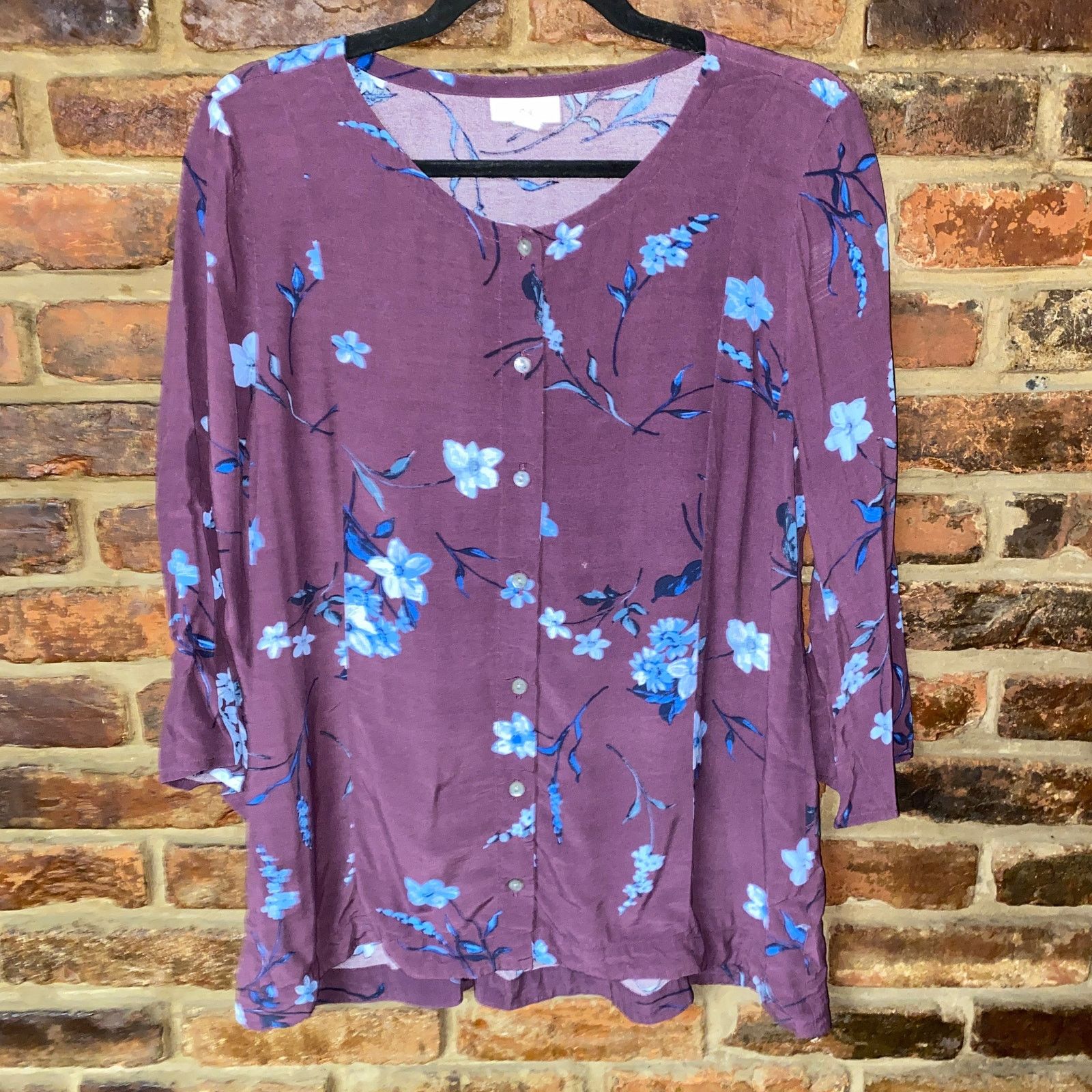 Other J. Jill Purple Blue Floral 3/4 Sleeve Button Down Top Medium Size M / US 6-8 / IT 42-44 - 1 Thumbnail