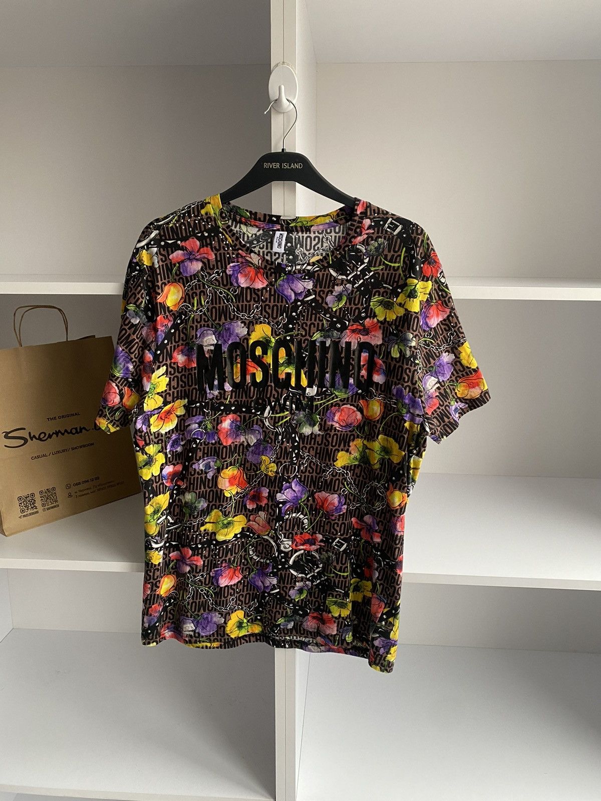 Moschino × Vintage Vintage MOSCHINO FLORAL SWIM LOGO TEE Size US M / EU 48-50 / 2 - 5 Thumbnail