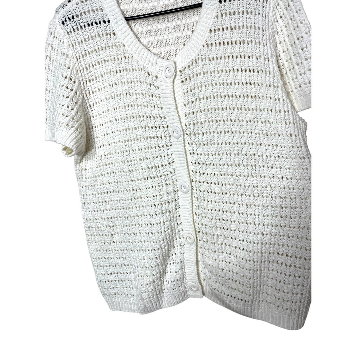 Jones New York Jones New York Sport White Knit Linen Blend Cardigan Sweater Size M / US 6-8 / IT 42-44 - 4 Thumbnail