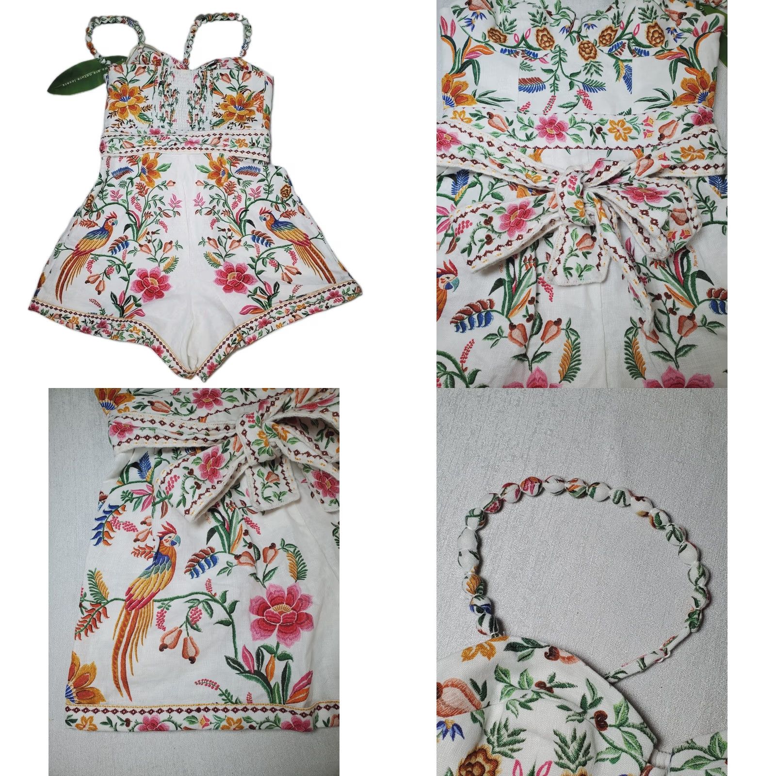 Farm Rio Farm Rio Delicate Forest Off-White Euroflax Premium Linen Romper Women's XXS NEW Size 24" / US 00 / IT 34 - 8 Thumbnail