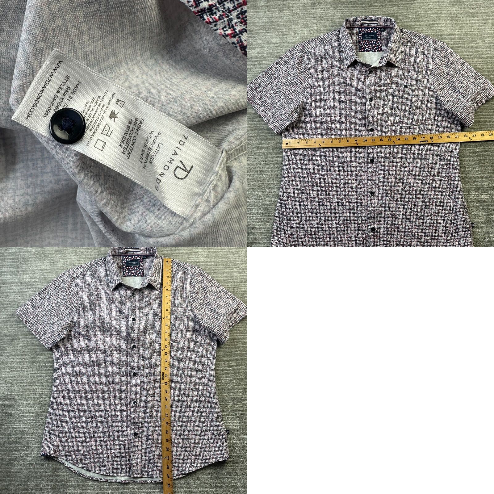 Vintage 7 Diamonds Shirt Mens Large Red 4 Way Stretch Button-Down Geometric Flip Sleeve Size US L / EU 52-54 / 3 - 8 Thumbnail