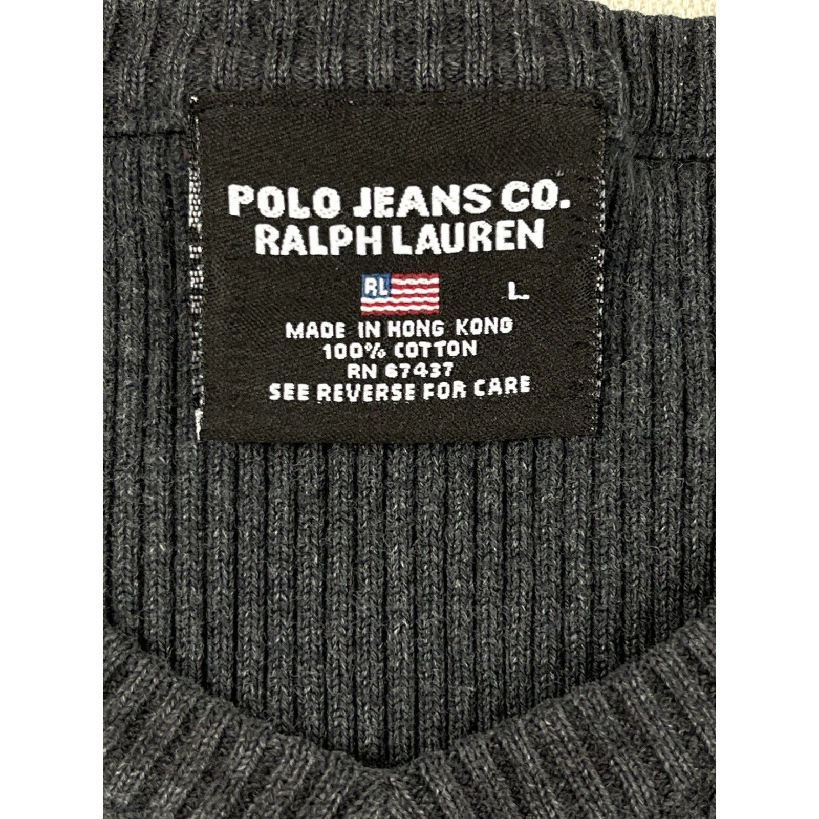 Polo Ralph Lauren VINTAGE Polo Ralph Lauren Sweater Shirt Womens L Ribbed V Neck Gray 90s RL Polo Jeans Logo Pullover Knit Size L / US 10 / IT 46 - 3 Thumbnail
