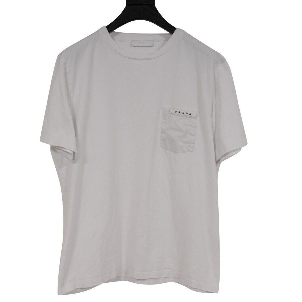 image of Prada Nylon Pocket Logo T Shirt White, Men's (Size Large)