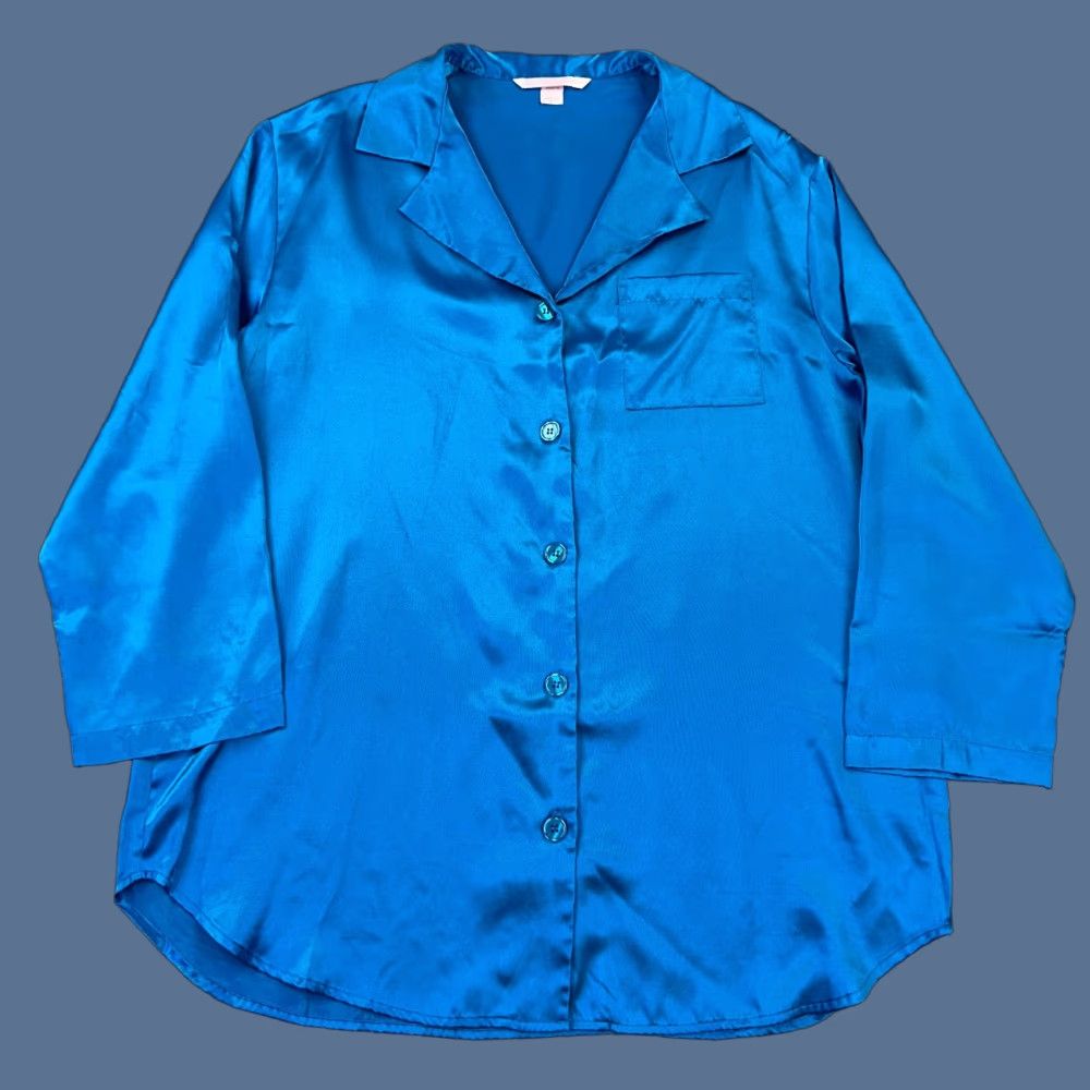 Victoria's Secret VINTAGE Victoria’s Secret Sleep Top Women’s Large Blue Satin Button Down Pajama Size L / US 10 / IT 46 - 1 Thumbnail