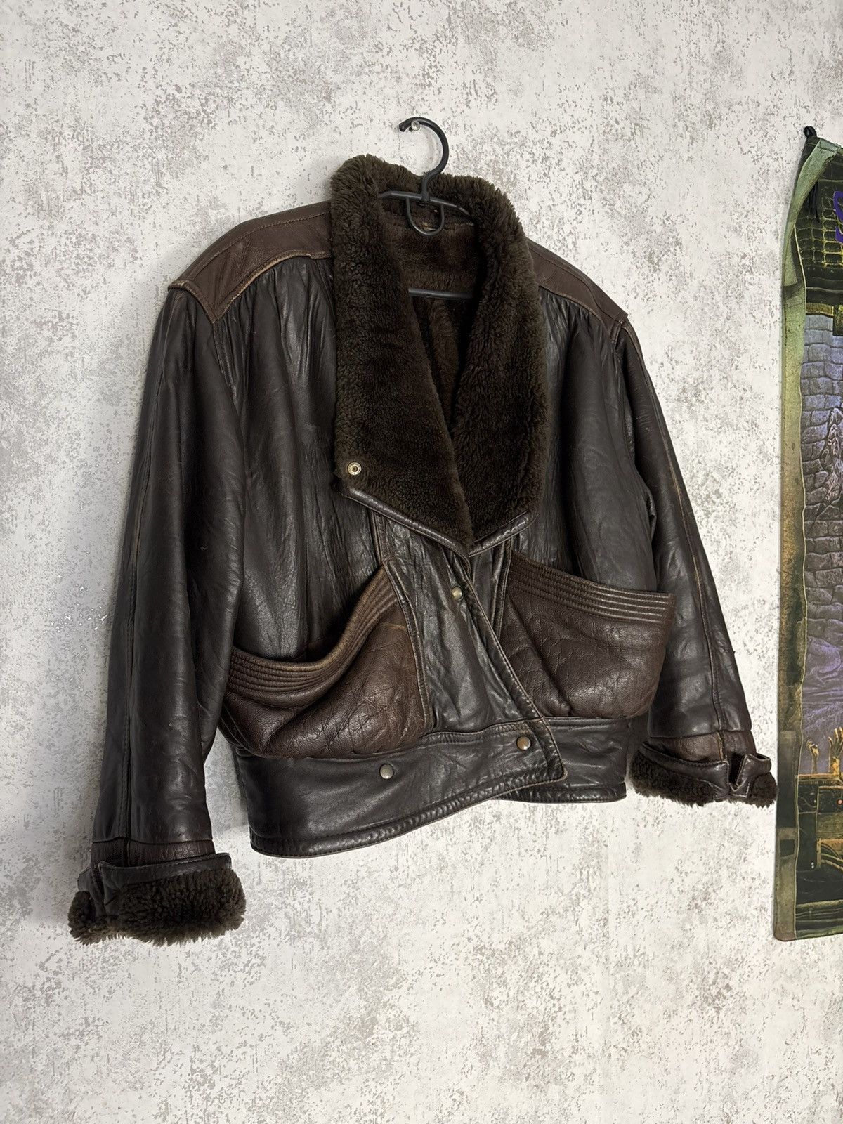 Vintage Vintage Italian Leather Shearling Jacket Aviator Brown Biker Size US M / EU 48-50 / 2 - 4 Thumbnail