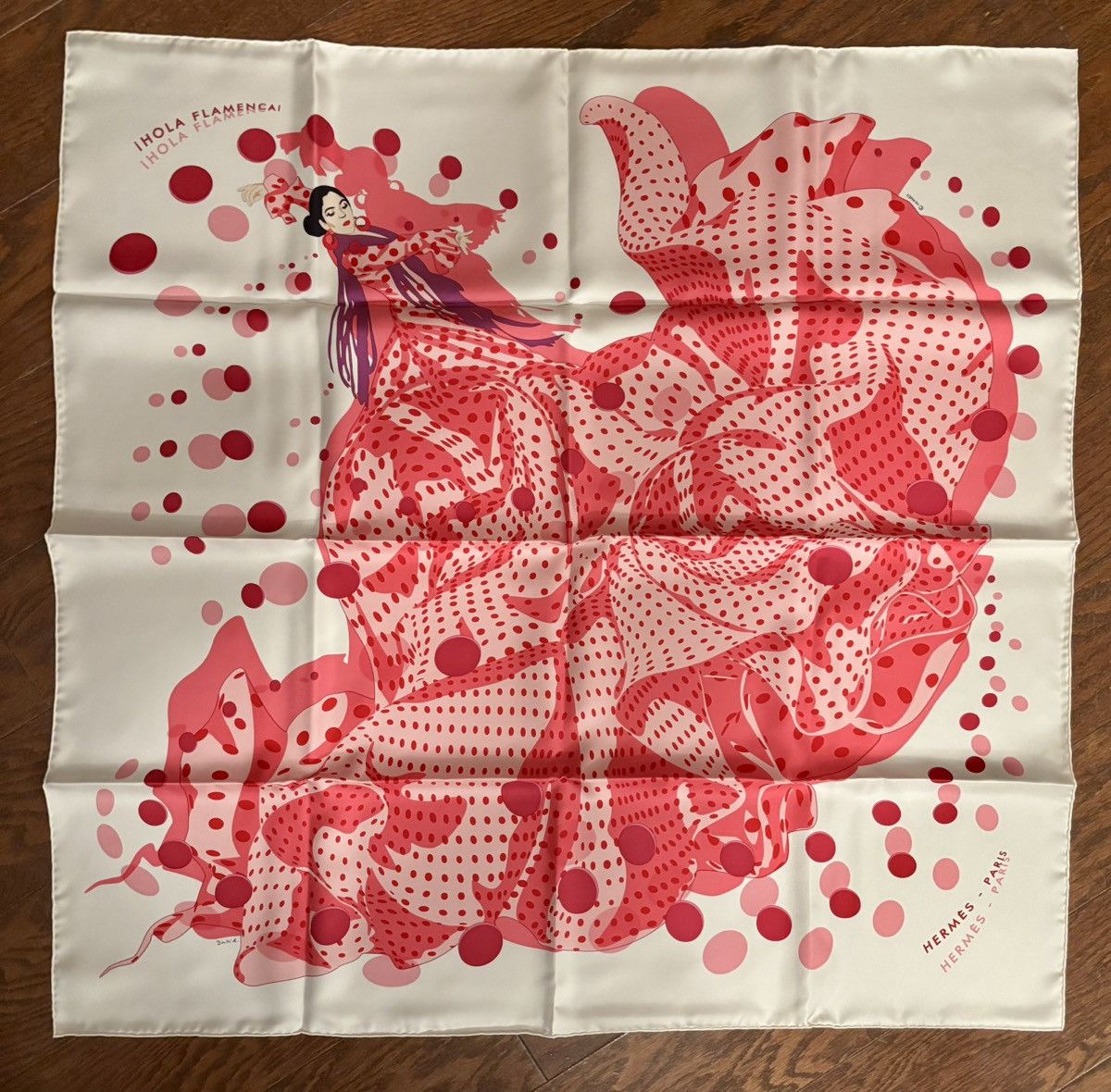 Hermes HERMES Silk Hola Flamenca Scarf 90 Blanc Rose Fuchsia Size ONE SIZE - 5 Thumbnail