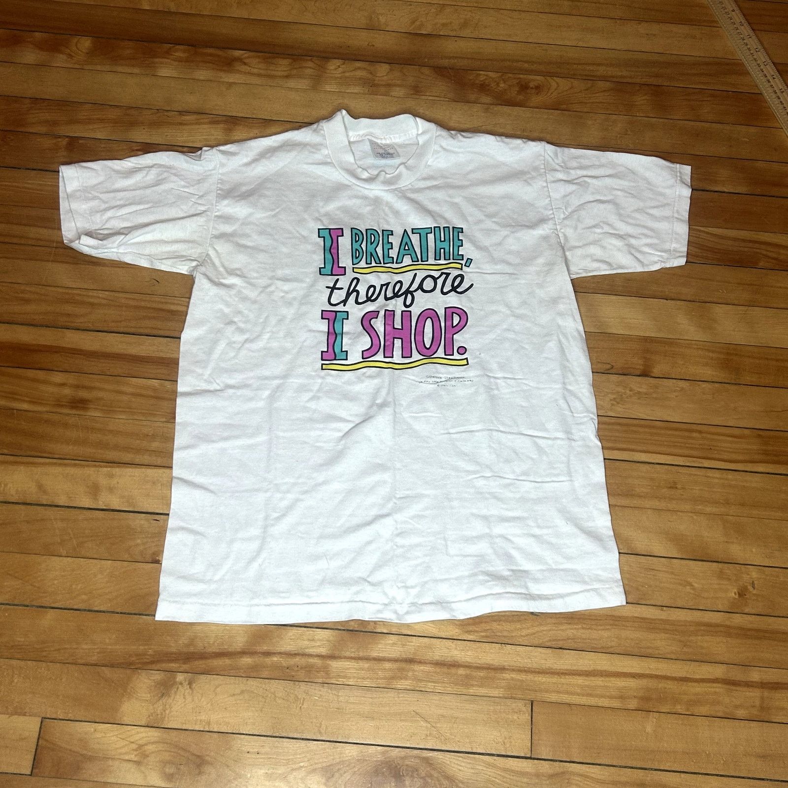 Vintage Vintage 90s Funny Shopping T-Shirt Large Size US L / EU 52-54 / 3 - 1 Thumbnail