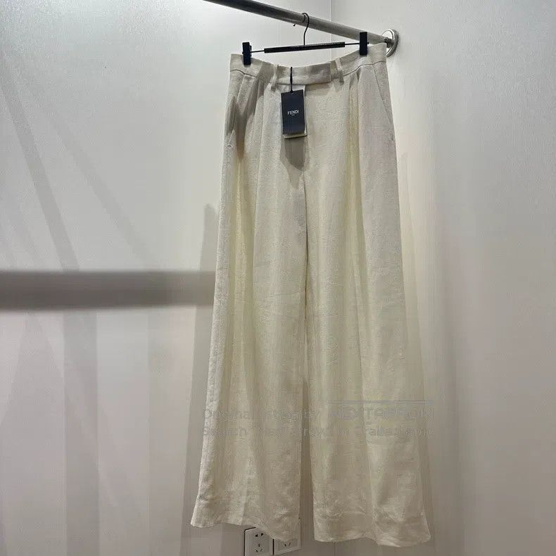 Fendi Fendi Linen Double F Embroidered Casual Trousers Size 26" / US 2 / IT 38 - 1 Thumbnail
