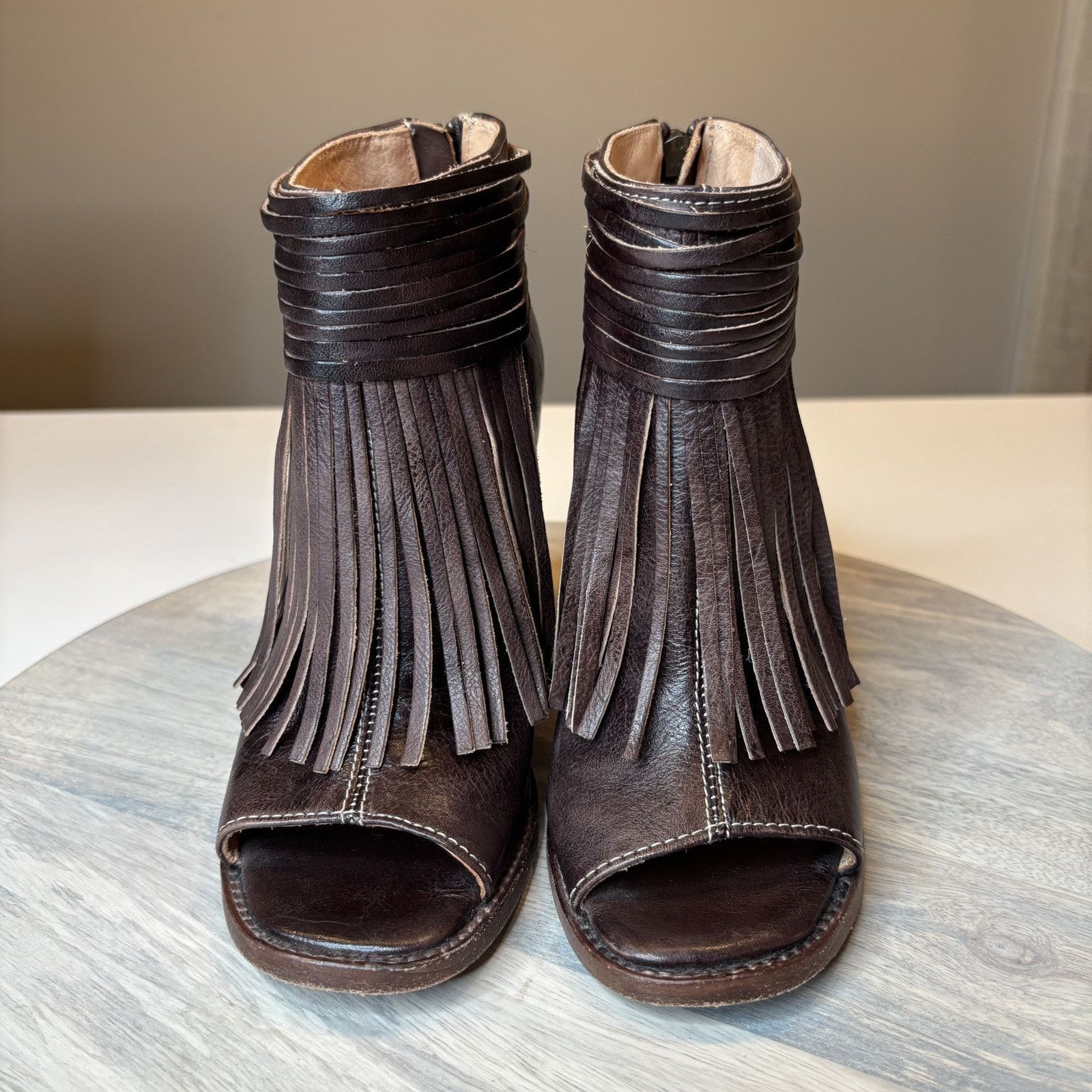 Bed Stu Bed Stu Onset Olivia Peep Toe Fringe Leather Booties Sz 6.5 Size US 6.5 / IT 36.5 - 4 Thumbnail