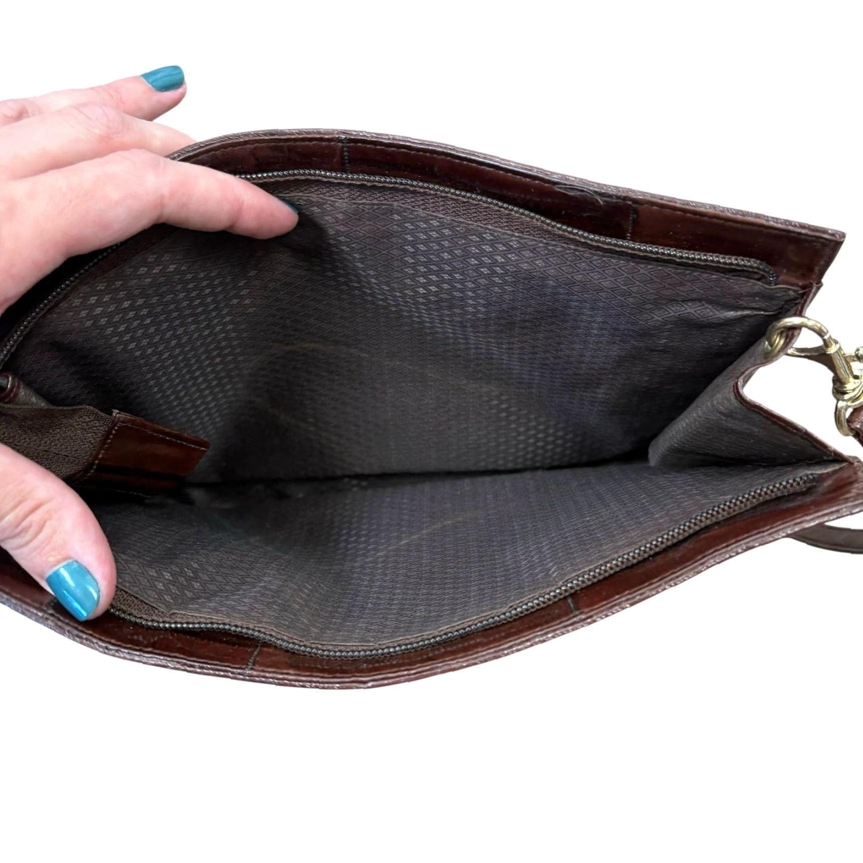Skin VINTAGE 90s Dark Brown Eel Skin Exotic Leather Crossbody Bag Purse Small Women Crossbody Size ONE SIZE - 6 Thumbnail