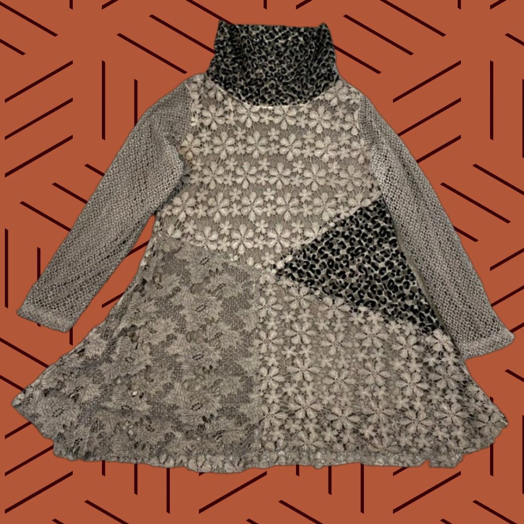Vintage LULU B Dress Women Small Mini Floral Cheetah Print Sheer Lined Turtleneck Size S / US 4 / IT 40 - 1 Thumbnail