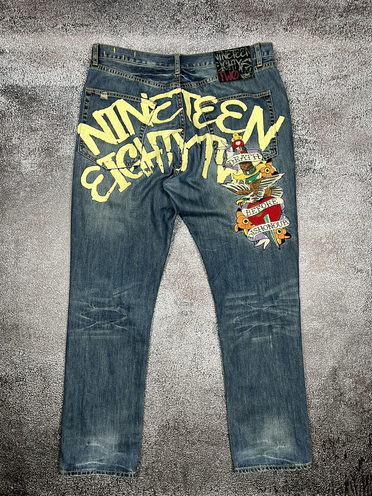 image of Vintage Y2K Oldschool Drip Swag Embroidered Logo Denim Pants, Men's (Size 38)