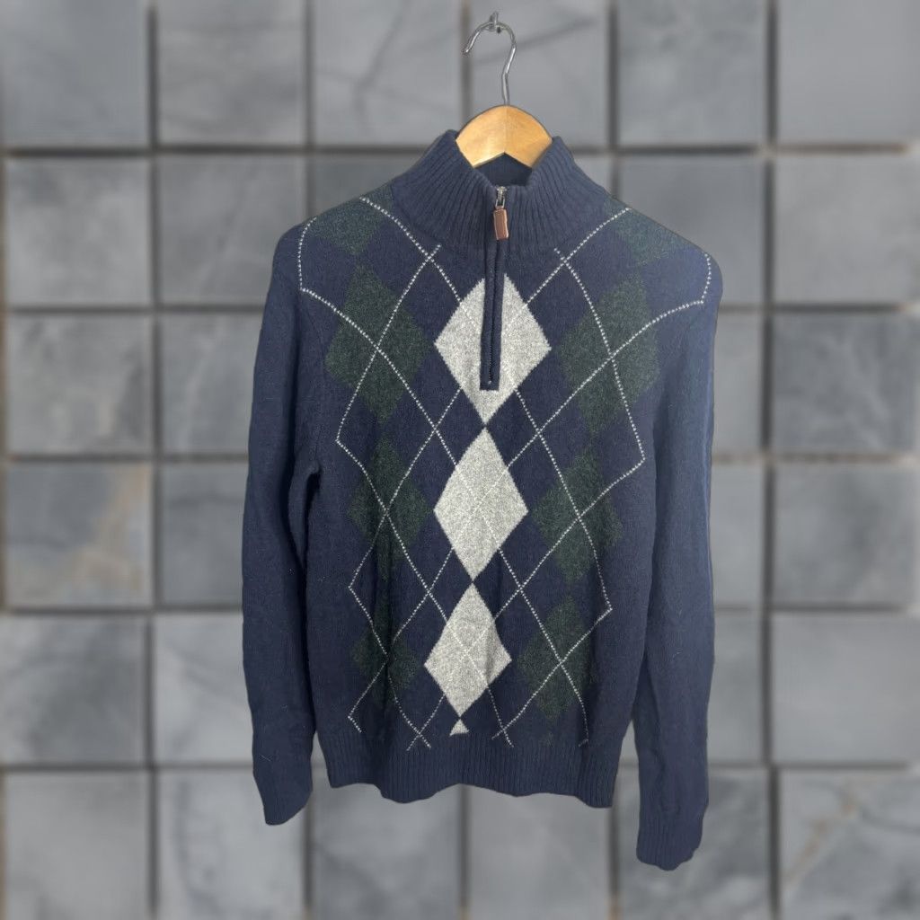 J.Crew J.Crew Sweater Mens M Blue Argyle 1/4 Zip Mock Neck Lambswool Pullover Knit Size US M / EU 48-50 / 2 - 1 Thumbnail