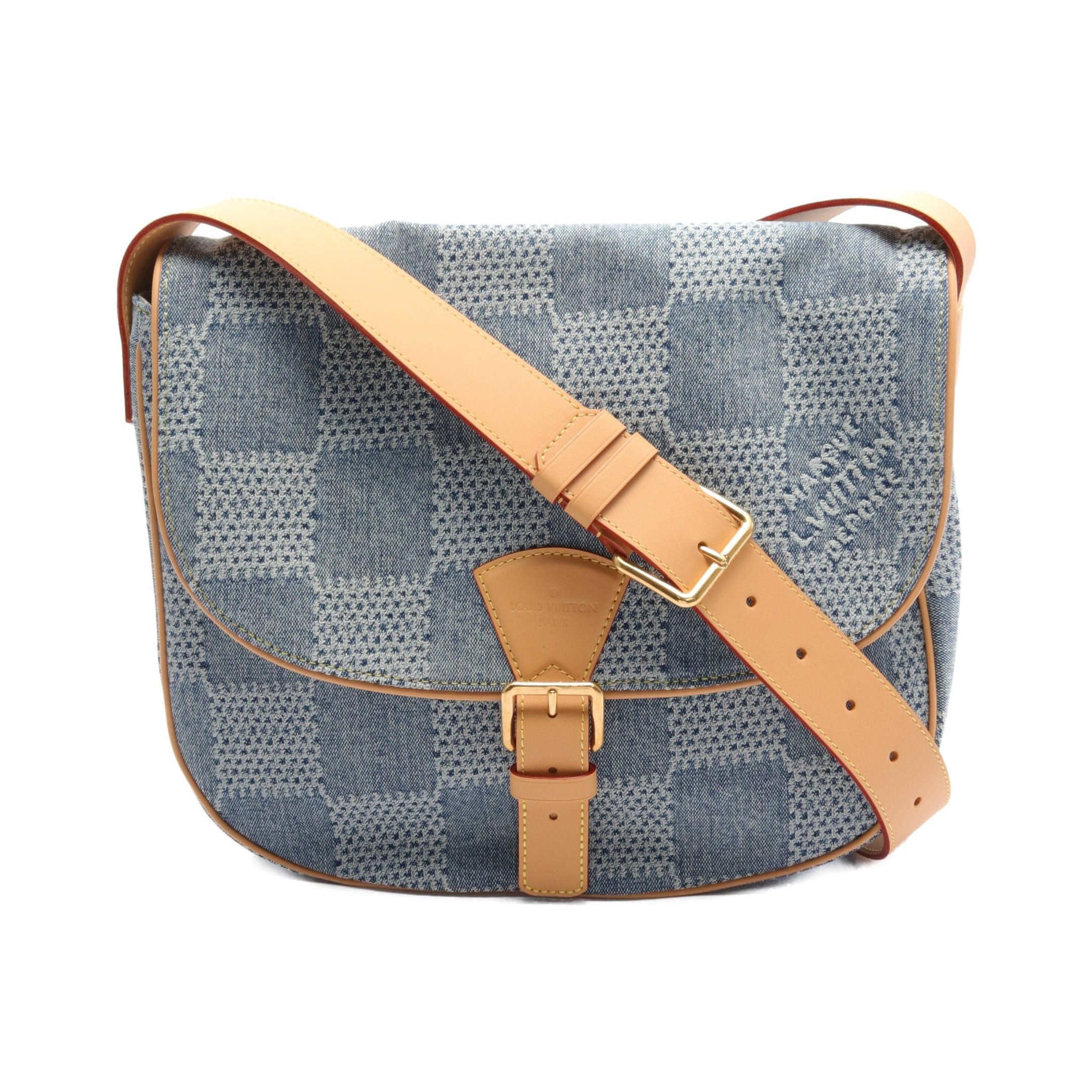 Louis Vuitton Louis Vuitton Montsouris Messenger Mm Damier Denim Shoulder Bag Leather Blue Brown Size ONE SIZE - 1 Thumbnail