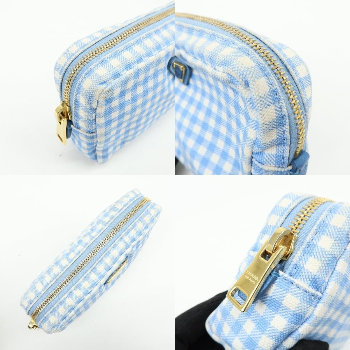 Prada Prada Gingham Canvas Cosmetic Pouch Blue Size ONE SIZE - 5 Thumbnail