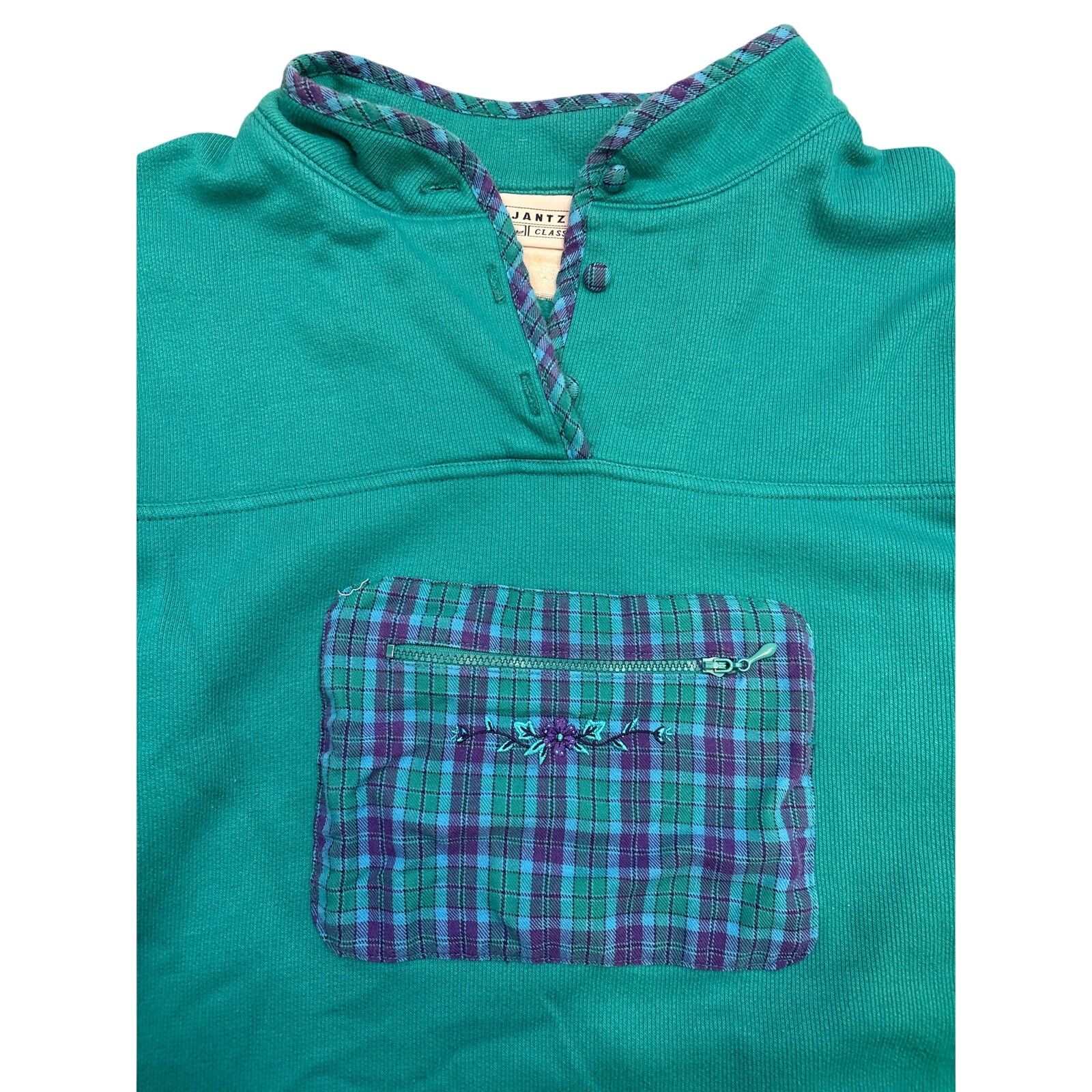 Jantzen Vintage 90s Jantzen Classics chest pocket teal sweatshirt L Size L / US 10 / IT 46 - 3 Thumbnail