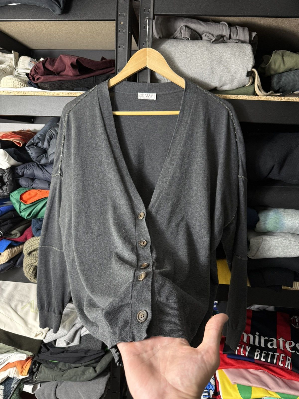 Brunello Cucinelli Brunello Cucinelli Cashmere Cotton Cardigan Gray Size L Size L / US 10 / IT 46 - 11 Thumbnail